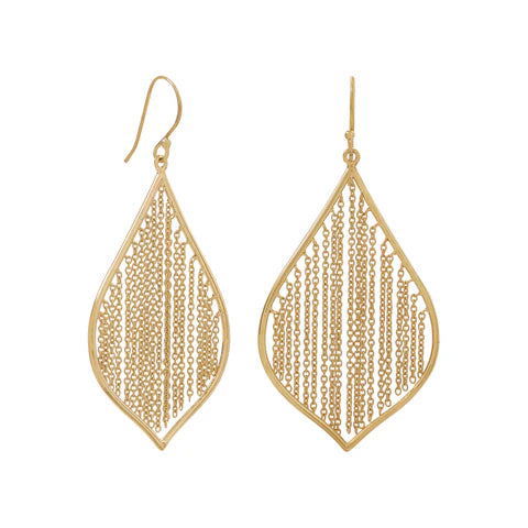 14K Gold Plated Fringe Leaf Chain Earrings for Women - Elegant Dangle Drop Earrings for Party, Wedding & Everyday Wear