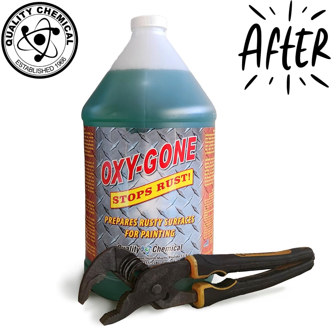 Premium Oxy-Gone Rust Remover & Metal Treatment - Fast-Acting Rust Converter, Neutralizer & Reformer for Cars, Tools, Fences & Outdoor Equipment - 128 oz (4-Pack) - Ideal for Auto Repair, Metal Restoration & DIY Projects