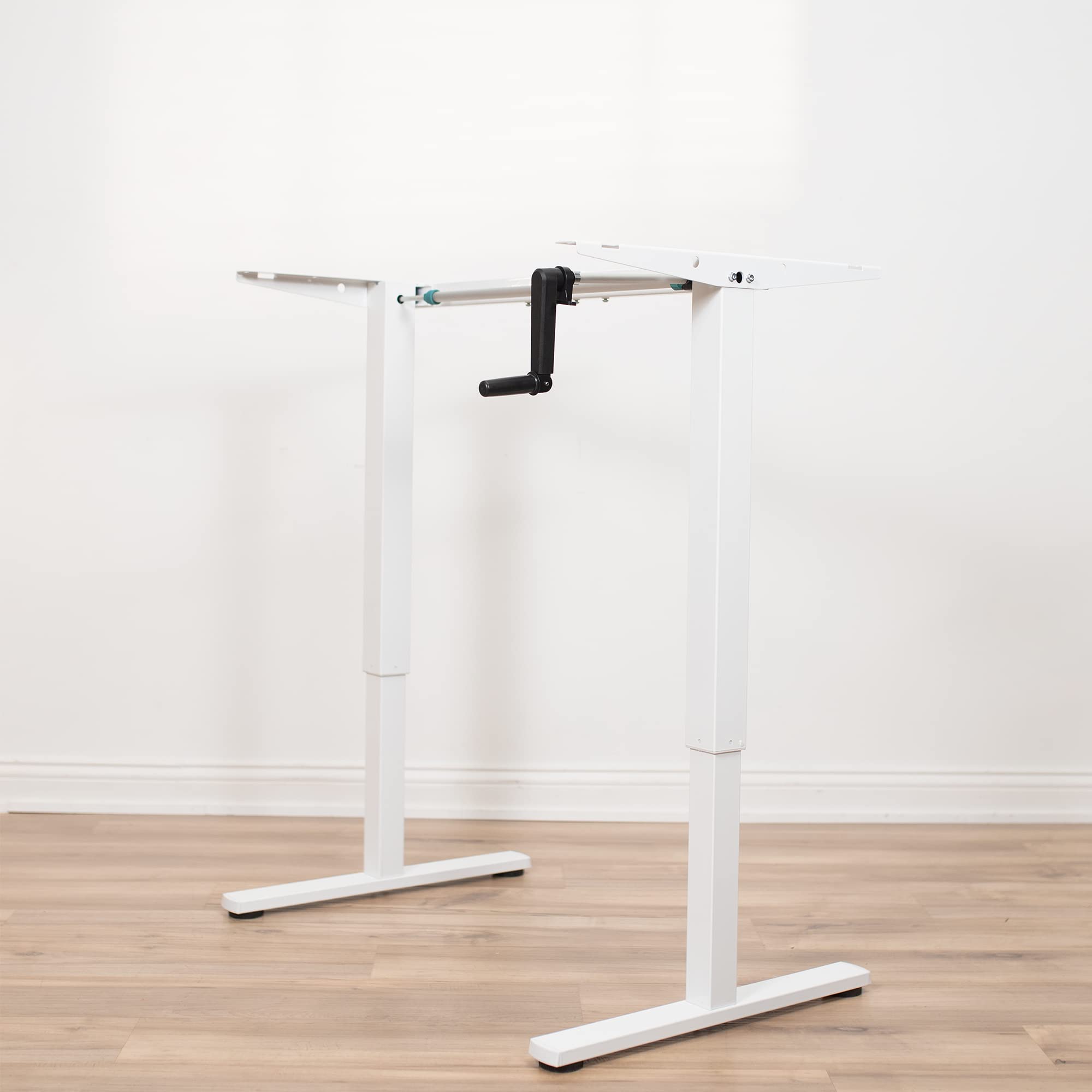 VIVO Compact Hand Crank Standing Desk Frame for 35-71 Inch Table Tops - Ergonomic Height Adjustable Base with Foldable Handle, White (DESK-M051MW) - Perfect for Home Office, Study & Workspace