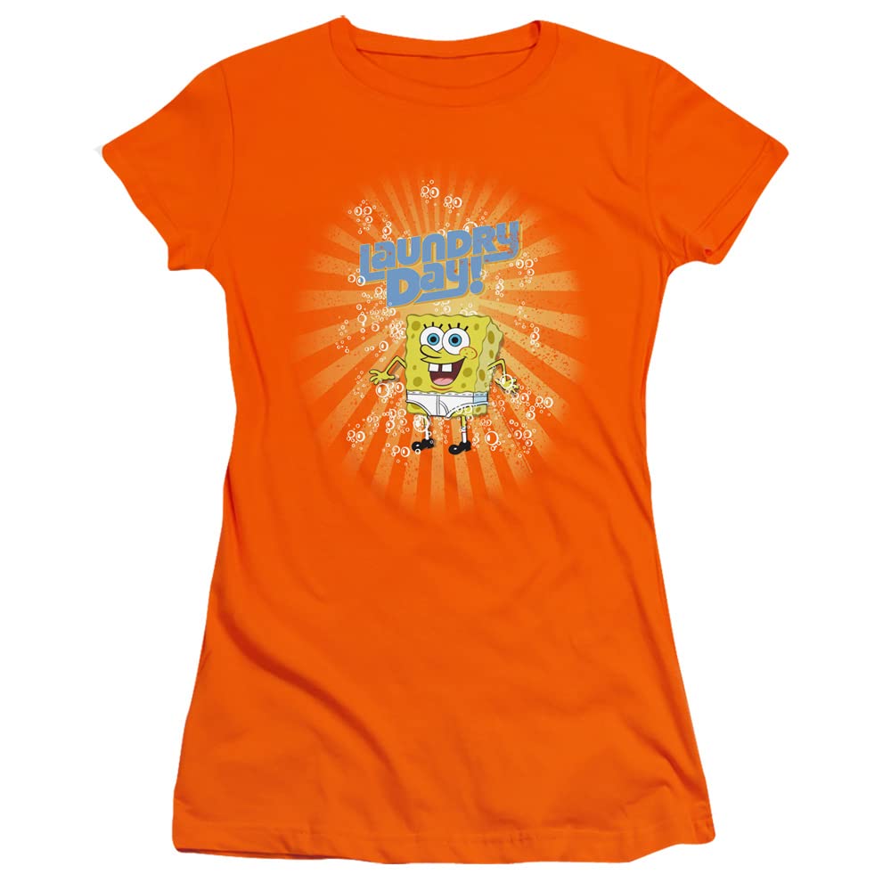 Spongebob Laundry Day! Juniors' Sheer Fitted T-Shirt | LOGOVISION | Cartoon Graphic Tee for Girls | Perfect for Casual Wear, Sleepovers & Nickelodeon Fans