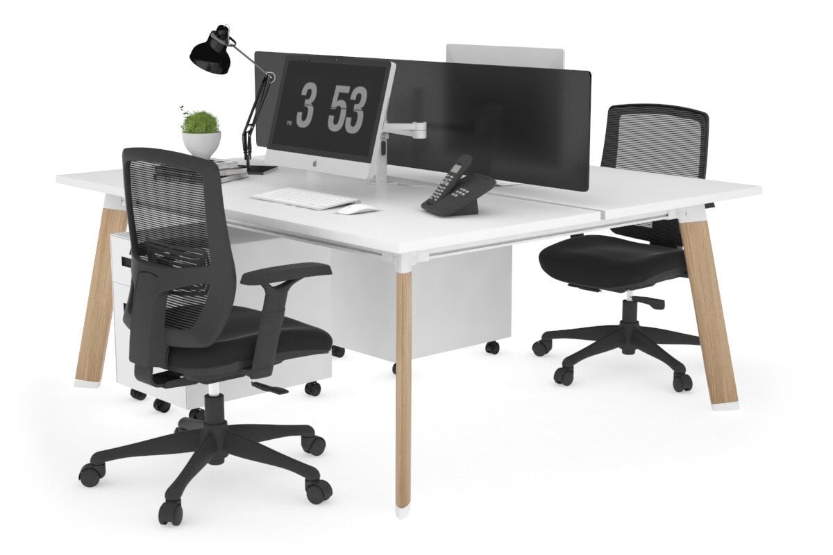 2 Person Workstation with Wood Imprint Frame - 1800L x 800W Office Desk with Cable Management Scallop | Perfect for Shared Workspaces, Home Offices & Collaborative Environments