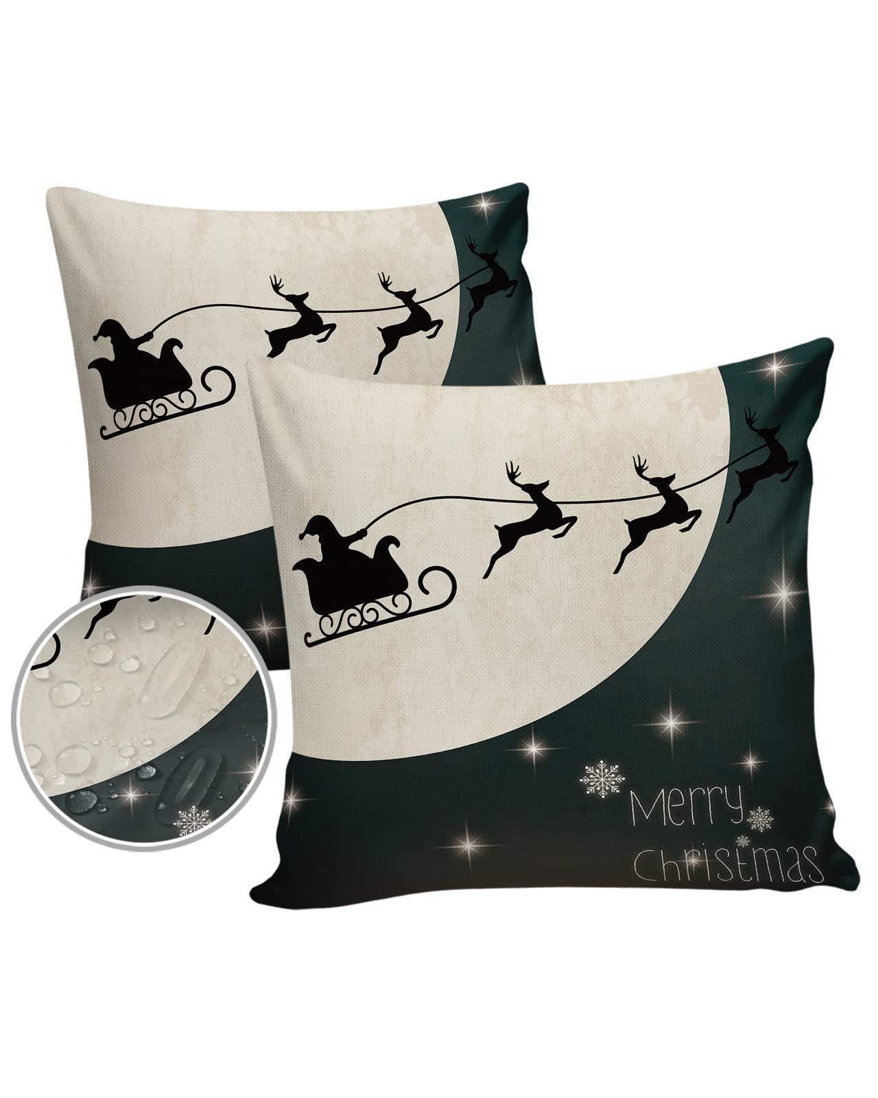 18x18 Inch Christmas Santa Sleigh Flying Reindeer Pillow Covers (Set of 2) - Holiday Decorative Square Cushion Cases for Sofa, Couch, Living Room, Bed - Perfect for Indoor Home Decor & Festive Seasonal Gift Giving