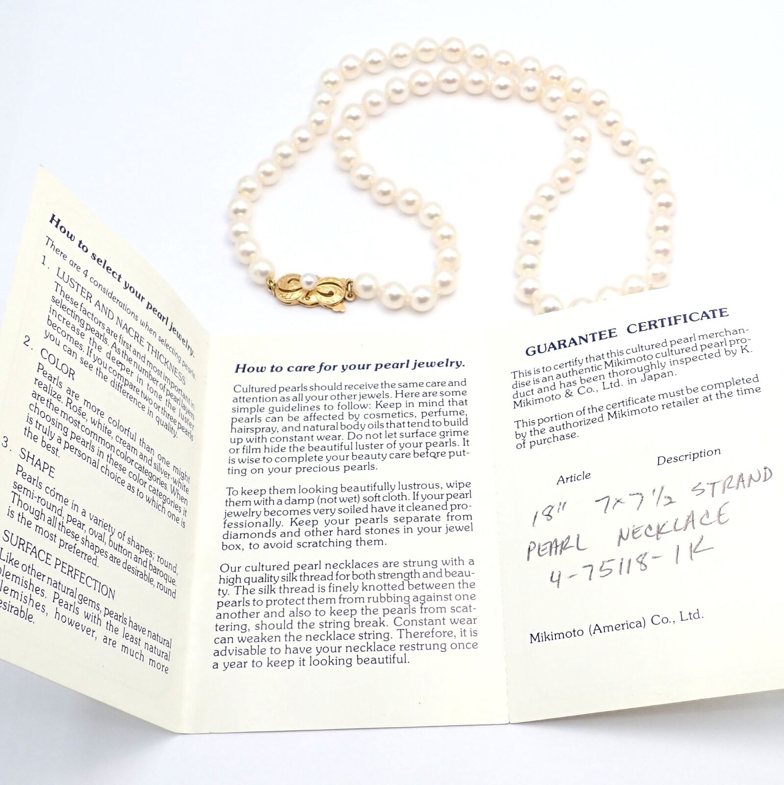 Authentic Mikimoto 18k Yellow Gold 6.5mm Pearl 18