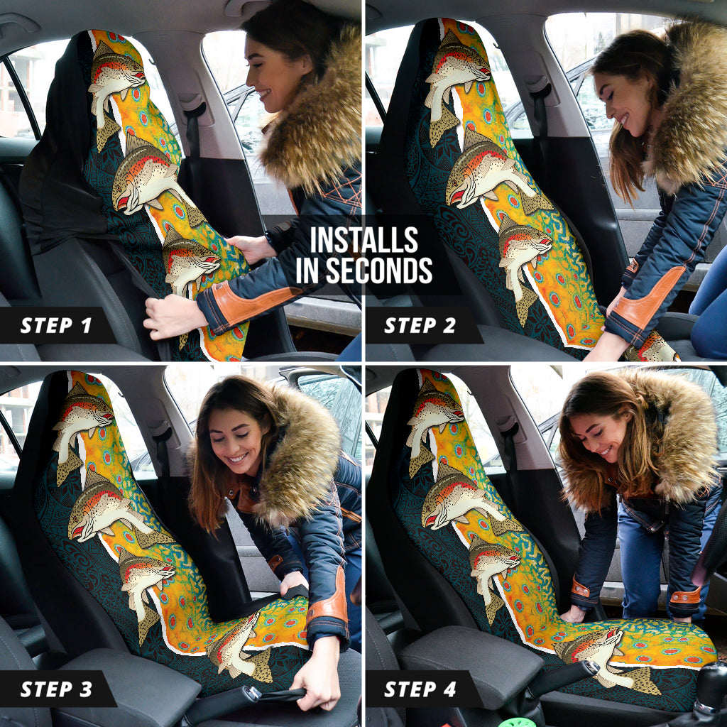 Premium Trout Fish Pattern Car Seat Covers - Waterproof & Durable Auto Accessories for Truck, SUV, Sedan - Perfect Gift for Fishing Enthusiasts & Outdoor Lovers (Use for Road Trips, Camping, Daily Commute)