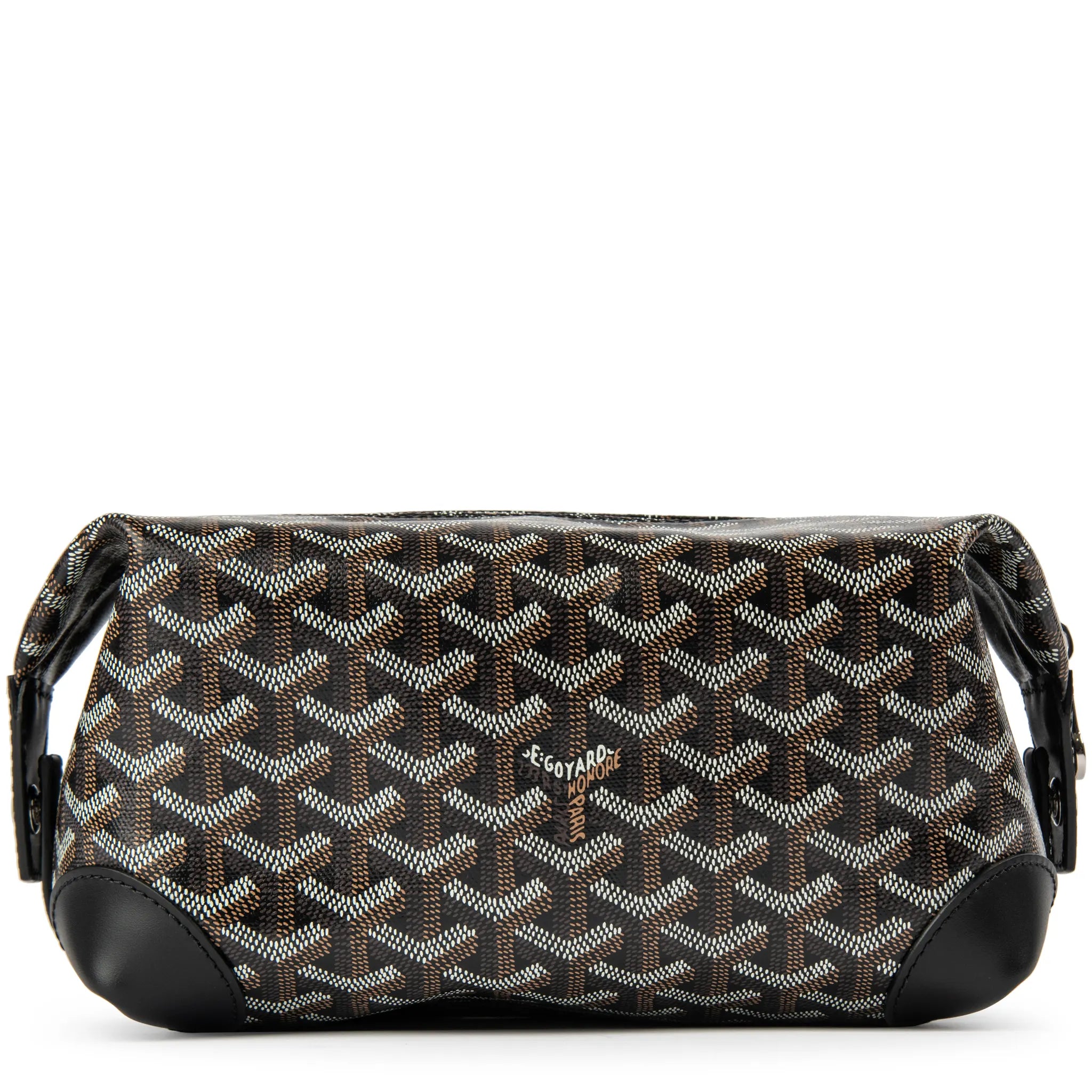 Goyard Bowling 25 Black Leather Toiletry Bag for Men & Women | Travel Cosmetic Organizer | Luxury Waterproof Wash Bag for Gym, Vacation & Business Trips