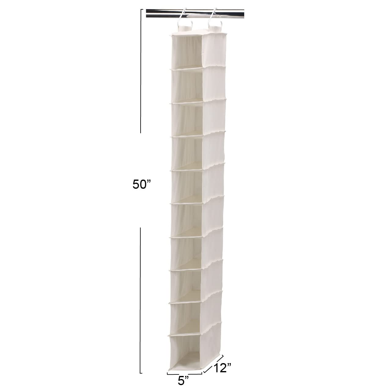 Hanging Shoe Storage Organizer for Closets - 10 Pocket Shelves, Natural Canvas | Space-Saving Closet Organizer for Shoes, Accessories & Small Items | Perfect for Bedrooms, Dorms & Entryways