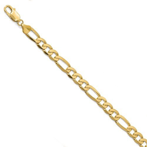 14K Solid Gold 7.5mm Flat Figaro Chain Bracelet for Women - Elegant Jewelry Gift for Birthday, Anniversary & Special Occasions