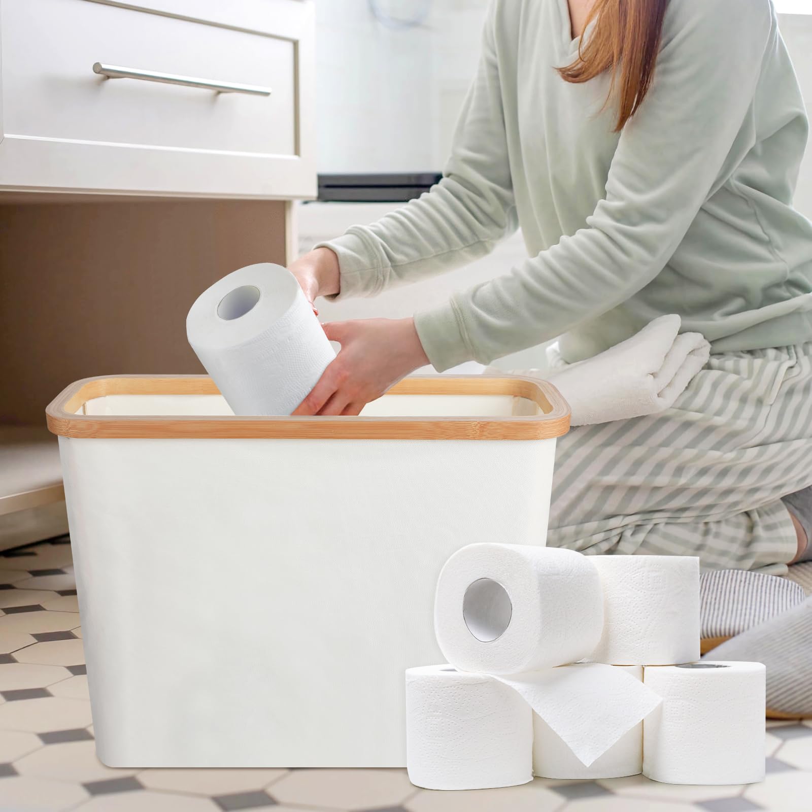 Bamboo Toilet Paper Storage Basket - 13 Rolls Capacity, Bathroom Organizer & Dispenser for Toilet Tank - Perfect for Small Bathrooms, RVs & Guest Toilets