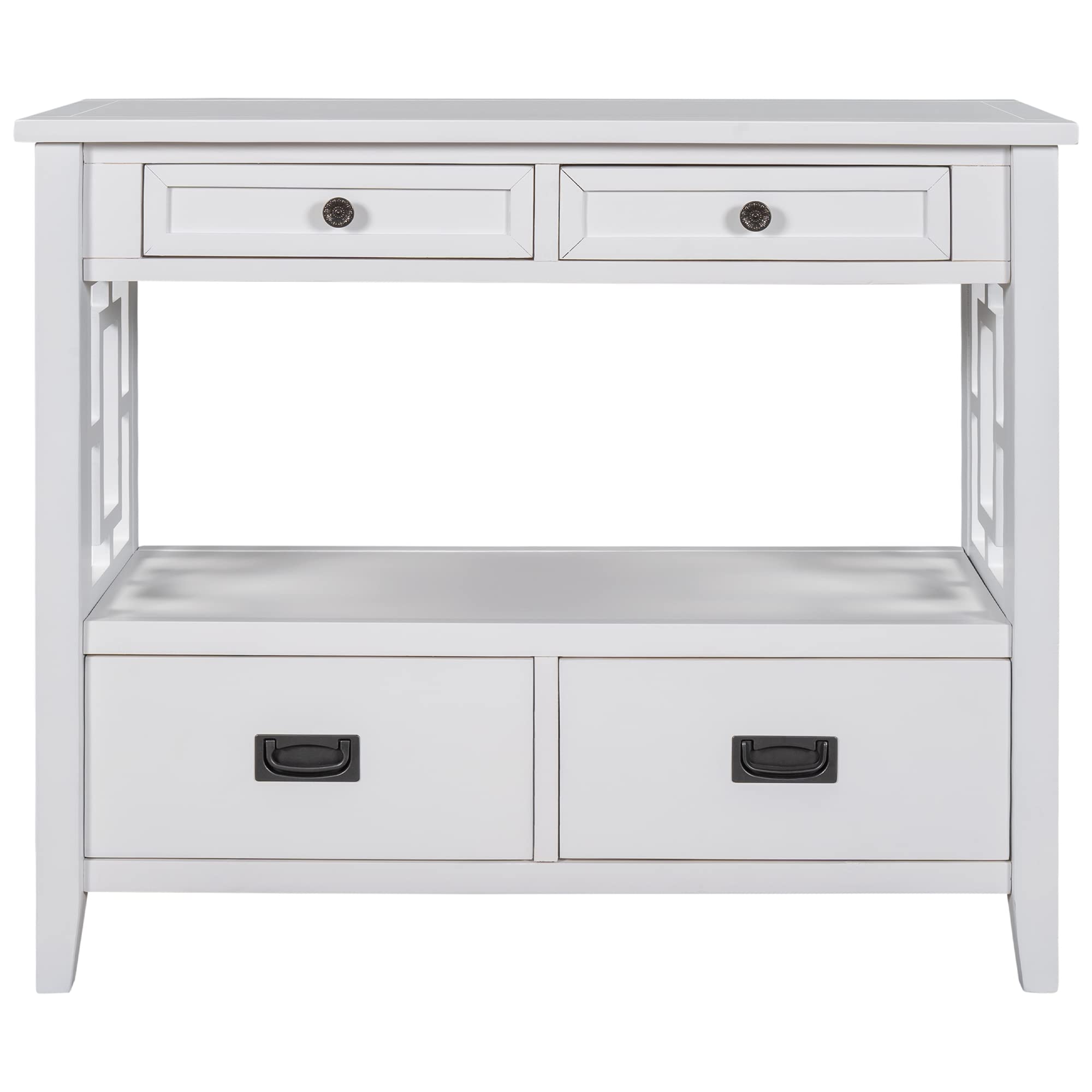 Quarte Console Table - Entryway Hallway Sofa Table with 4 Drawers & 1 Shelf, Thick Wood Accent Side Table, Retro Style Living Room & Bedroom Furniture, Easy Assembly (White) - Perfect for Small Spaces, Apartment Entryways & Home Decor