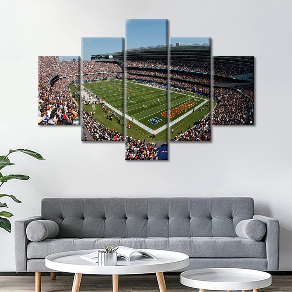 5 Piece Chicago Soldier Field Canvas Wall Art - Framed American Soccer Stadium Paintings, Modern Sports Decor for Living Room, Office & Man Cave - Ready to Hang 60