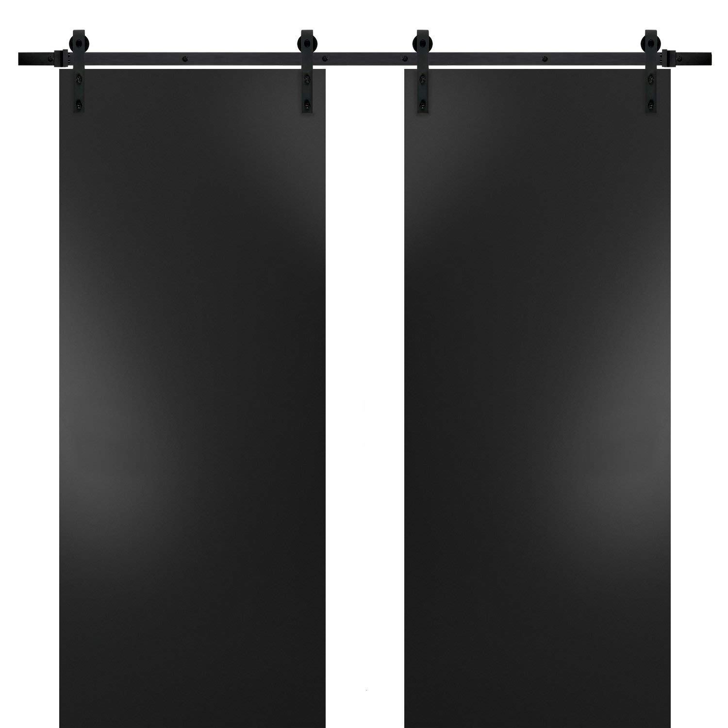 Sturdy 56x80 Inch Double Barn Door with Hardware Kit - Planum 0010 Black Matte Finish | 13FT Top Mount Rail System & Heavy Duty Hangers | Modern Solid Panel Interior Sliding Doors for Bedroom, Closet & Farmhouse Style Homes