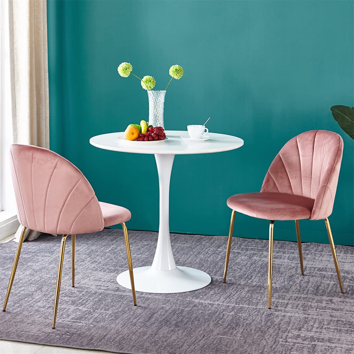 TRIPLE TREE Modern Velvet Dining Chairs Set of 2 - Pink Upholstered Accent Chairs with Cushions, Comfortable Backrest & Golden Iron Legs - Perfect for Dining Room, Living Room, Cafe, Restaurant, and Home Office Decor
