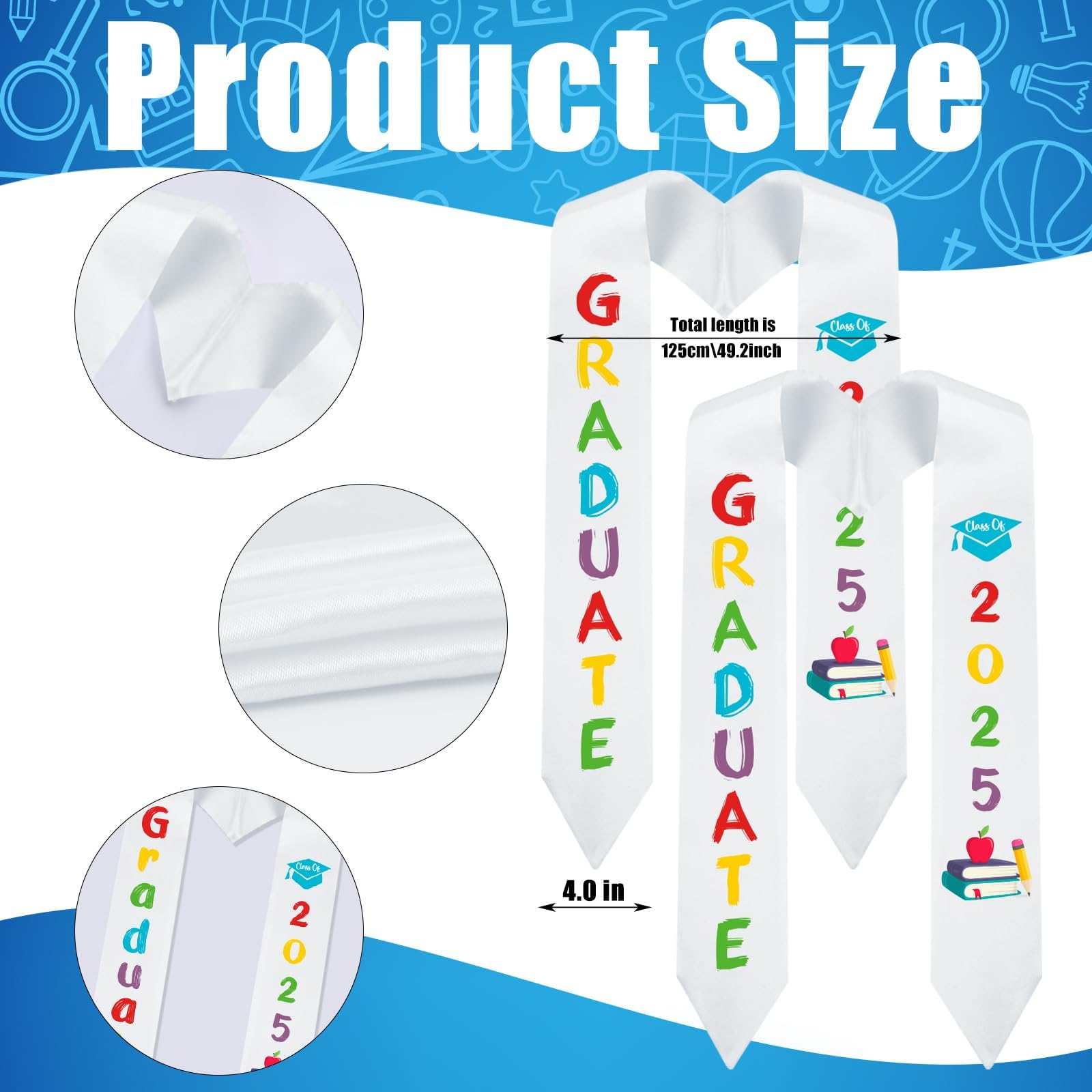 Preschool Graduation Stole 2025 - 2 Pcs Printed Sash for Kindergarten Kids, Unisex Graduation Gifts for Ceremonies & Photos