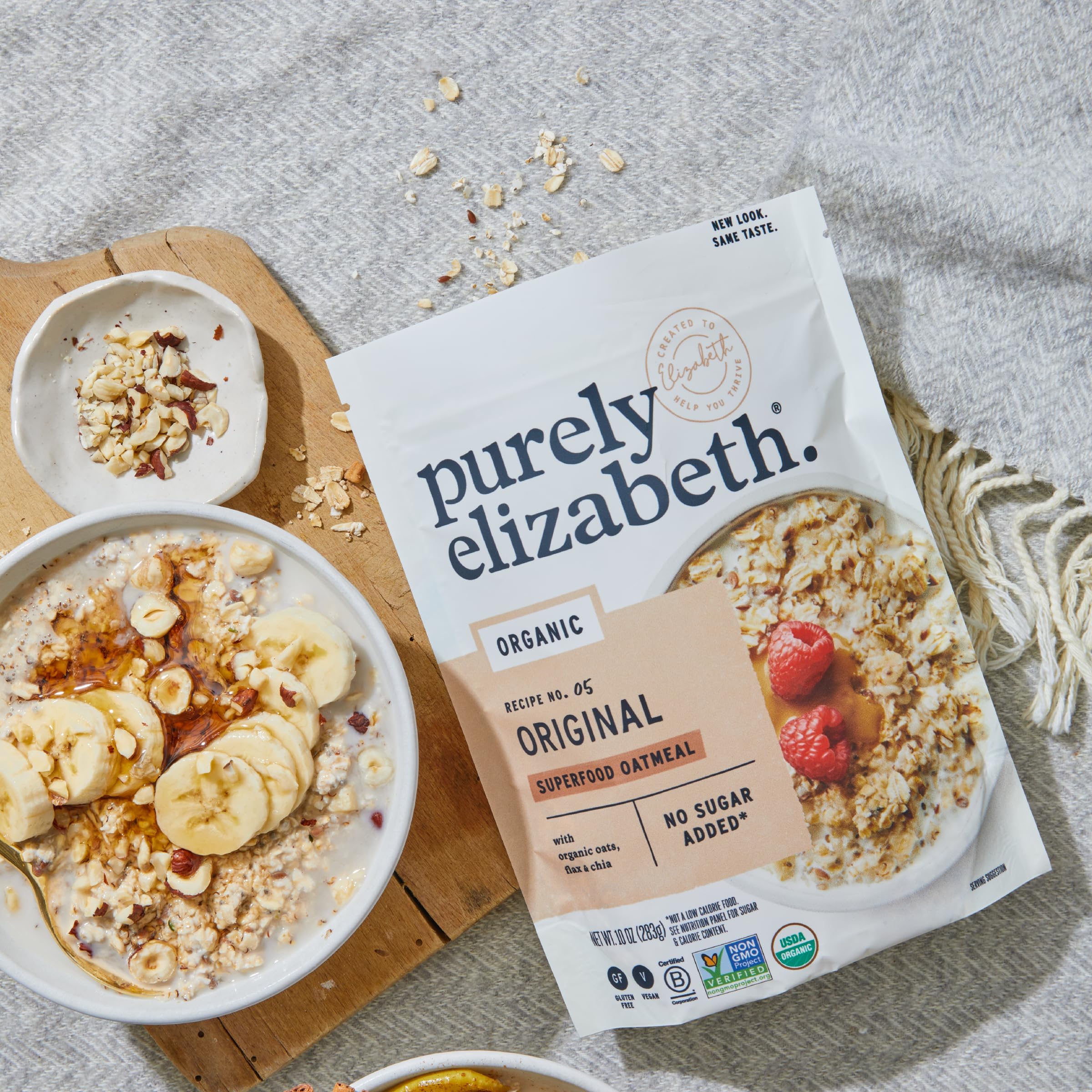 Purely Elizabeth Superfood Oats - Gluten-Free, Non-GMO Verified, Vegan Oatmeal with High Protein & Fiber | Original Flavor - 10oz | Perfect for Breakfast, Smoothie Bowls & Healthy Snacks