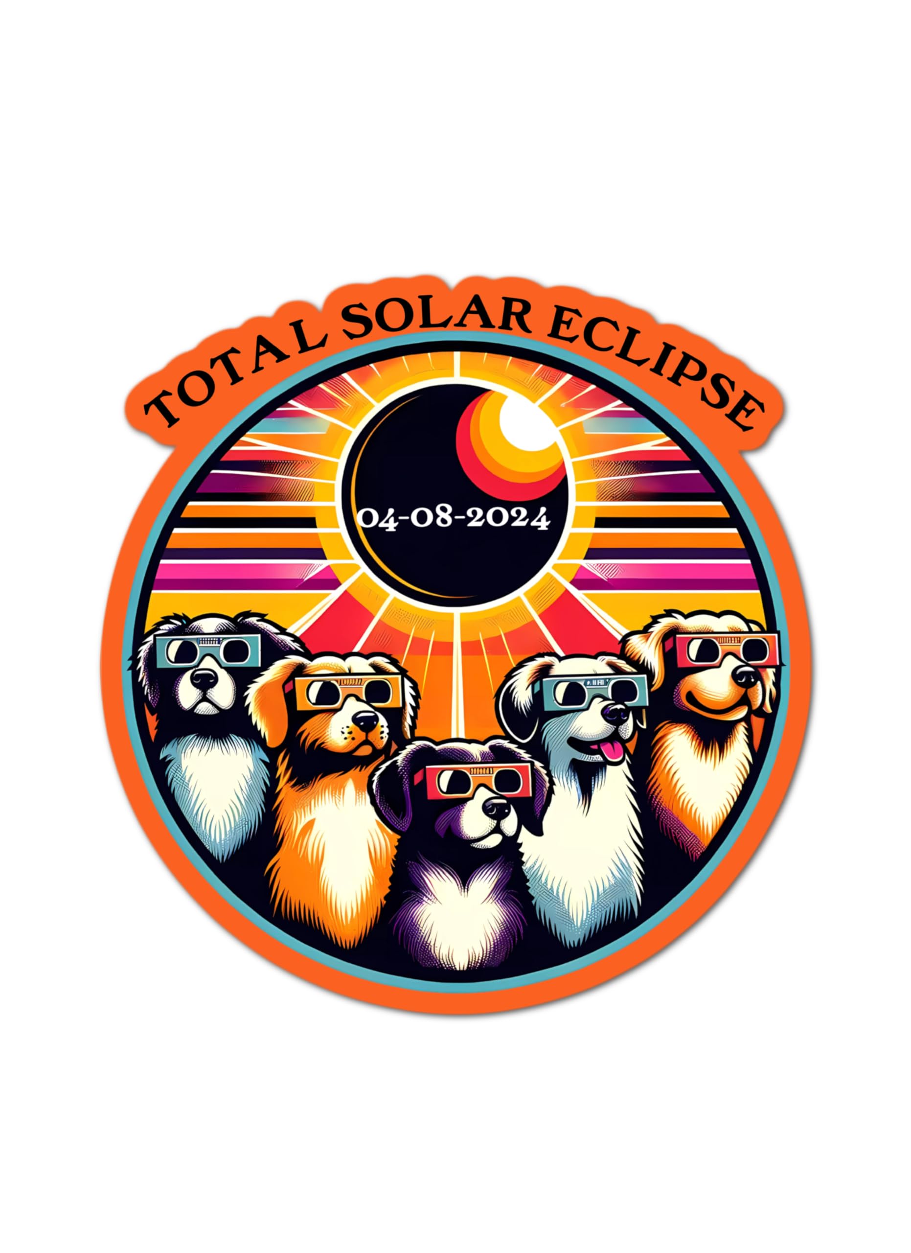 2024 Solar Eclipse Stickers - Retro Dog Design Total Eclipse Vinyl Decal (3 Inch) - Perfect for Tumblers, Laptops & DIY Projects - Great Gift for Dad, Mom, Him & Her - Father's Day & Mother's Day Present Ideas