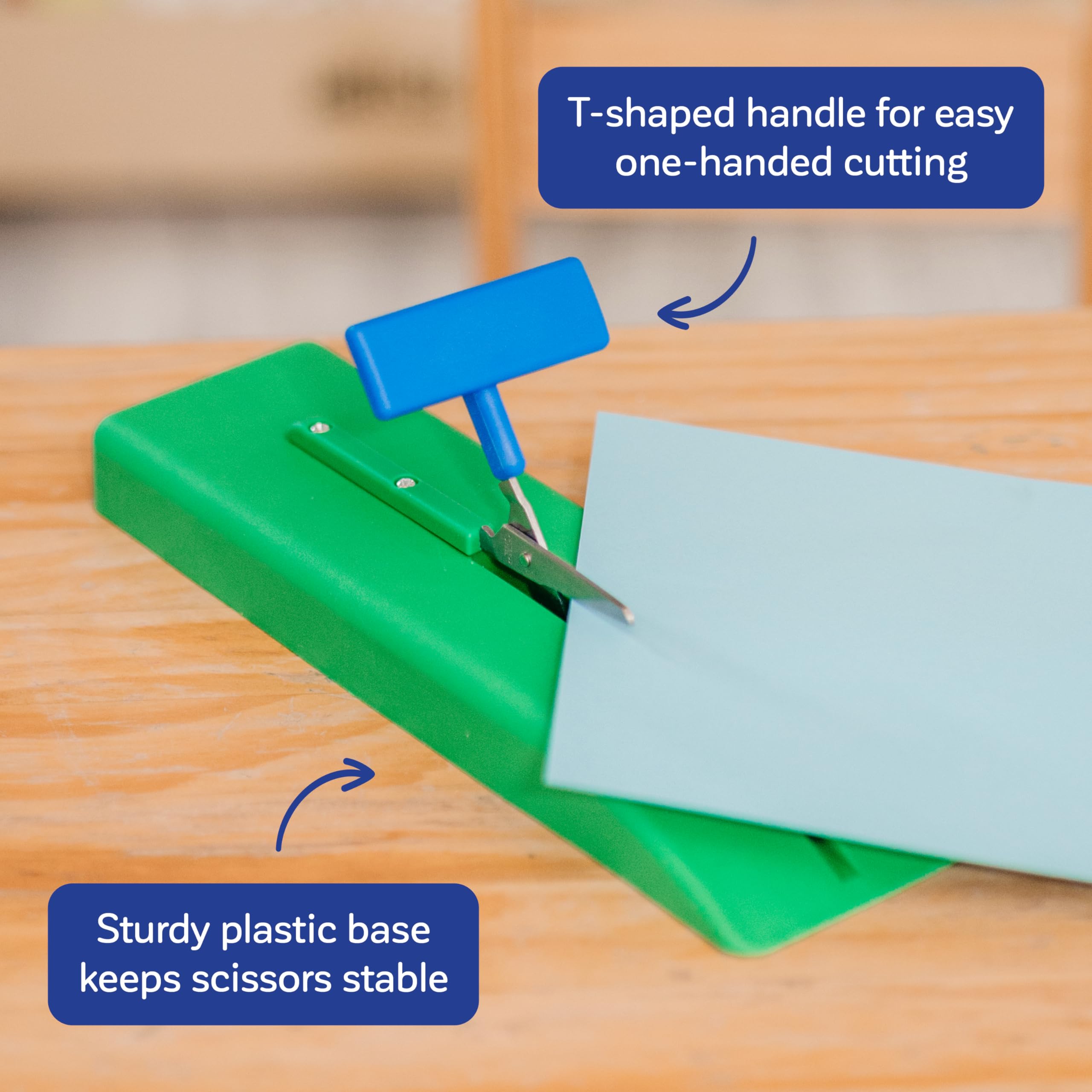 Adaptive Scissors for Kids with Plastic Base - Safety Classroom Scissors for Special Needs | Fun & Function Mounted Table Top Scissors | Perfect for Arts & Crafts, School Projects, and Occupational Therapy Activities