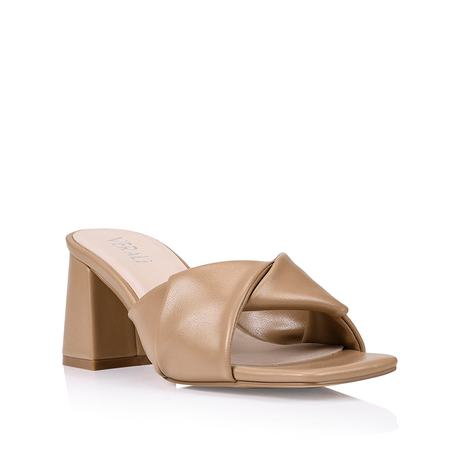 Stella Block Heel Mules - Dark Camel Smooth Leather Slip-On Shoes for Women | Comfortable & Stylish | Perfect for Office, Party & Casual Wear