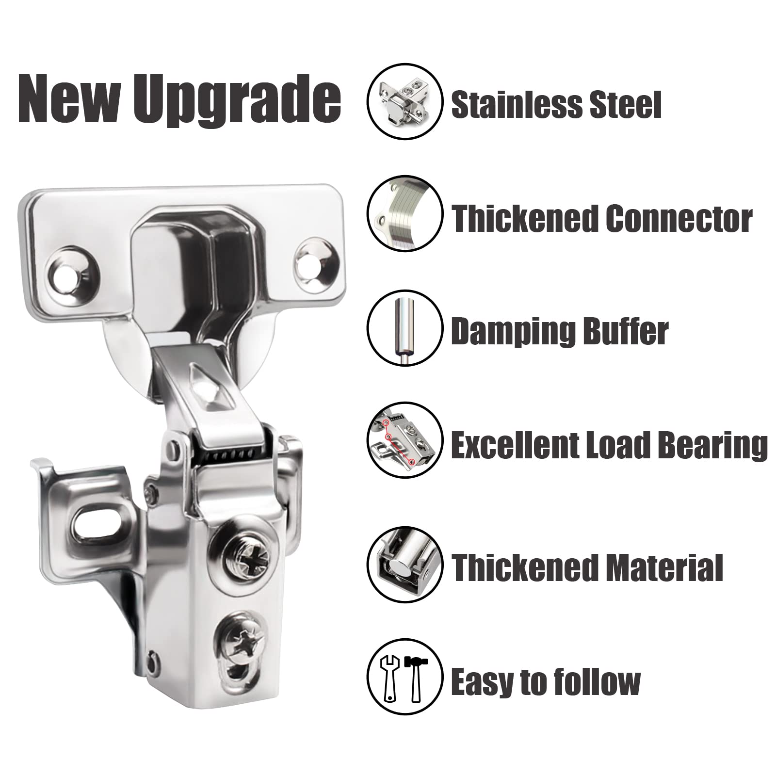 BESTEEL 24 Pack 1/2 Inch Overlay Soft Close Cabinet Hinges - Stainless Steel Concealed Kitchen Cabinet Hinges with Self Closing Mechanism - Includes Hinge Drilling Tool and Manual - Perfect for Kitchen Cabinets, Bathroom Vanities, and Furniture Installation