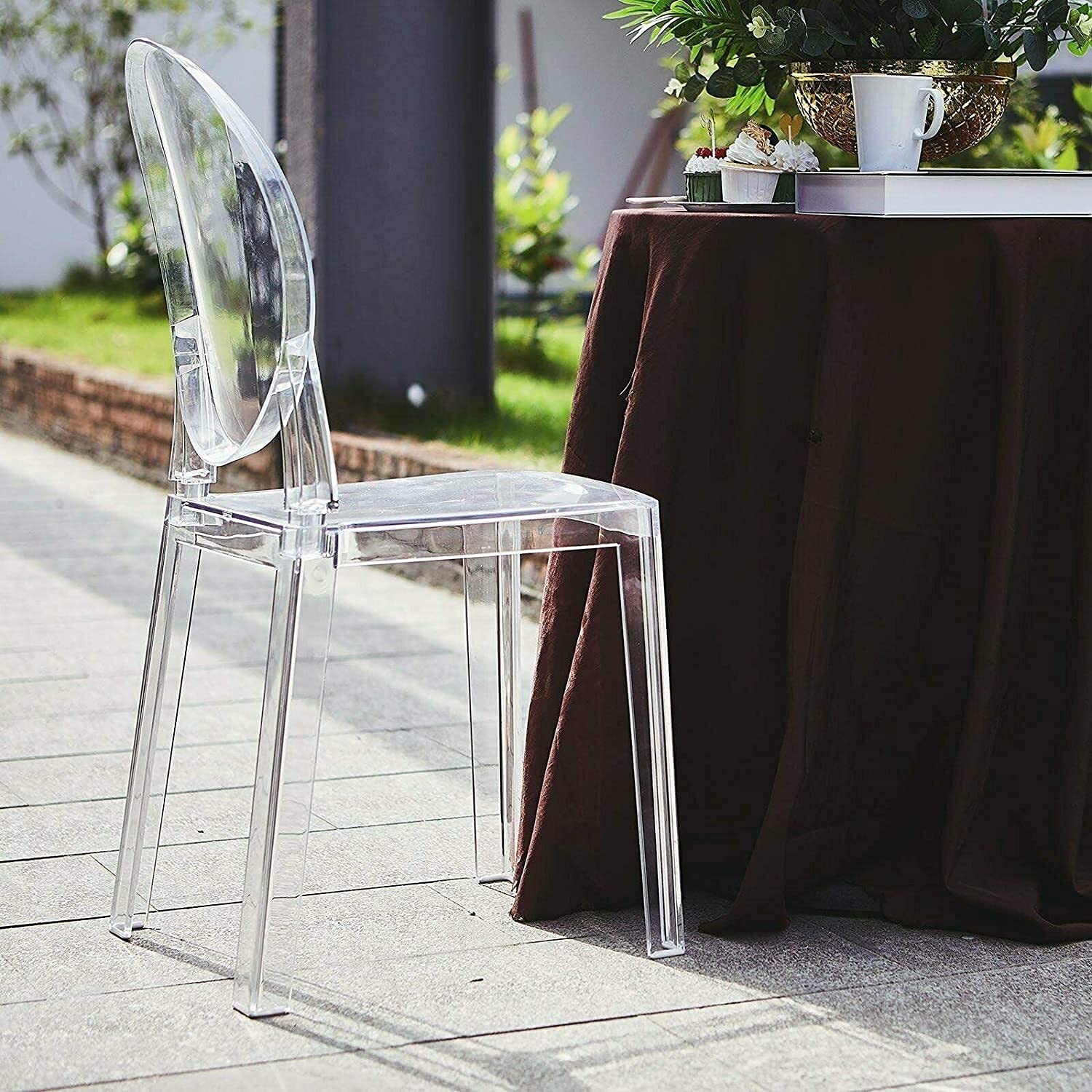 Clear Transparent Ghost Chair - Armless Stackable Banquet & Office Accent Chair - Modern Oval Design for Weddings, Events & Home Decor