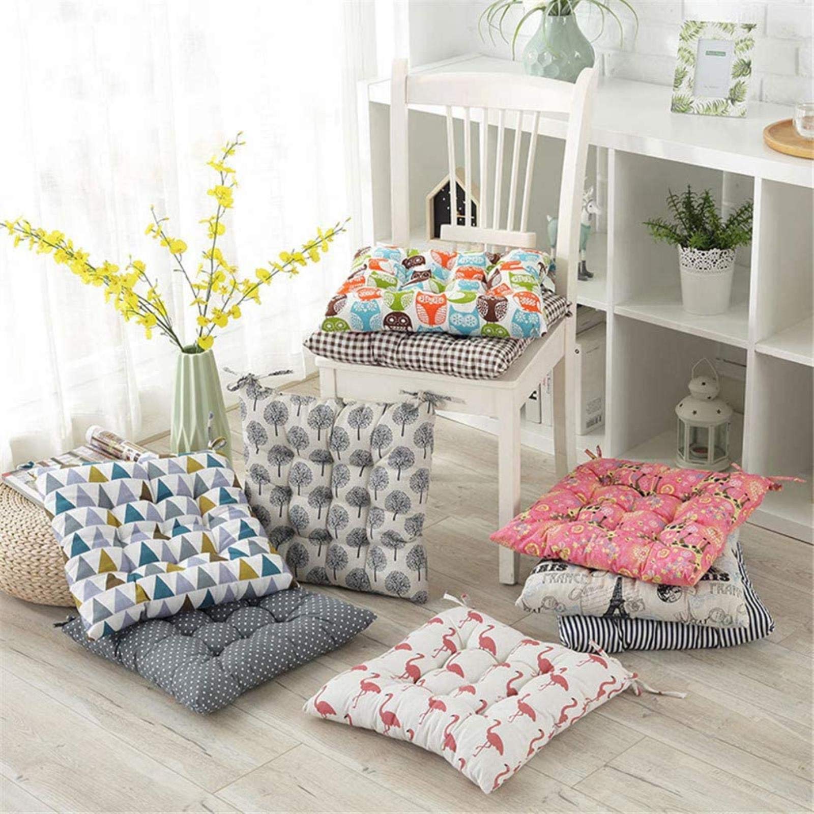 Quilted Chair Cushions Set of 2 for Dining & Office Chairs - Indoor Outdoor Use