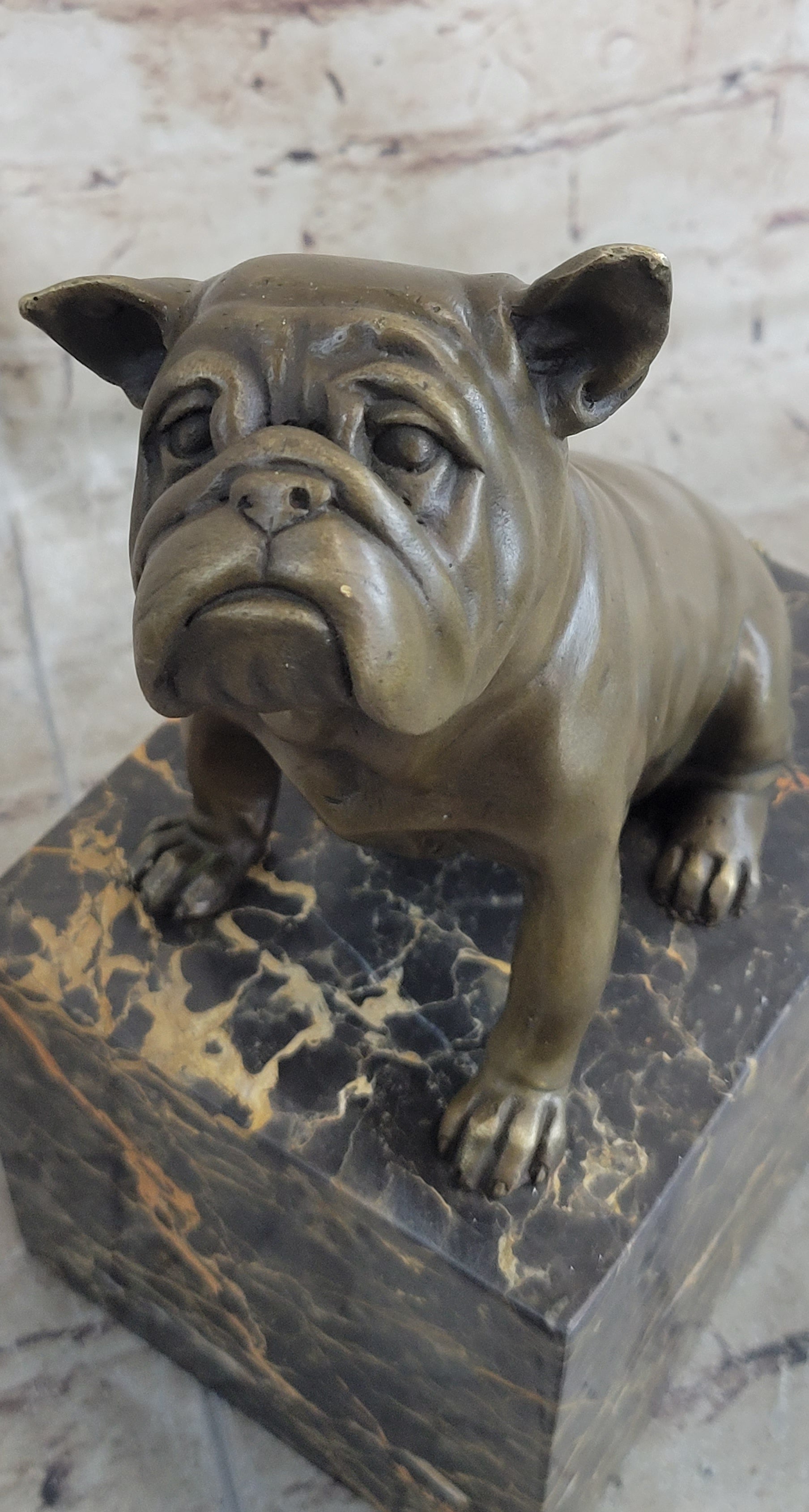15 LBS English Bulldog Bronze Sculpture with Marble Base - Handcrafted Dog Statue Figurine for Home Decor, Office Desk, or Garden Display
