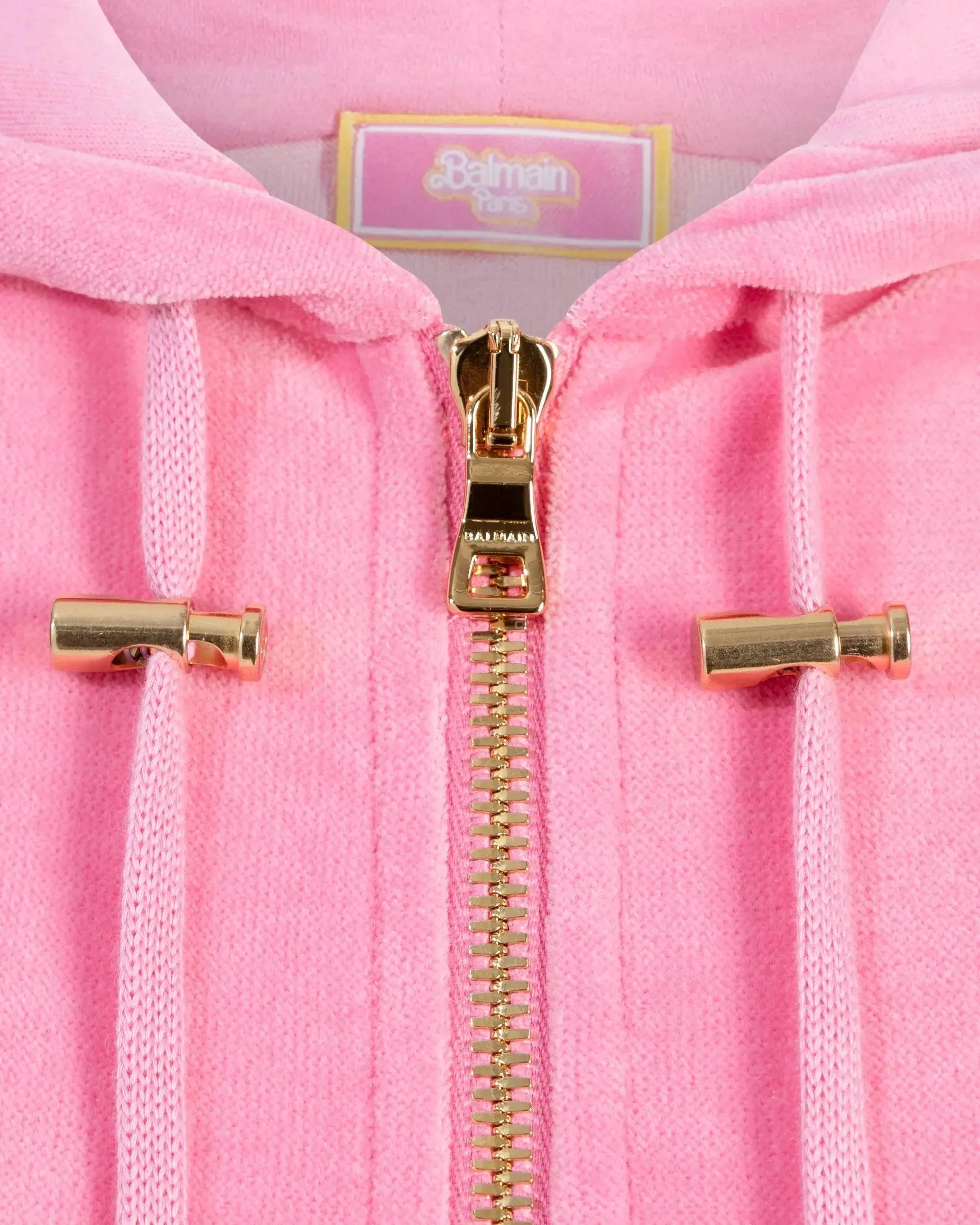 Balmain X Barbie Pink Velvet Zipped Hoodie for Women | Luxury Fashion Hooded Sweatshirt | Perfect for Casual Outfits, Streetwear & Collector's Edition Fashion