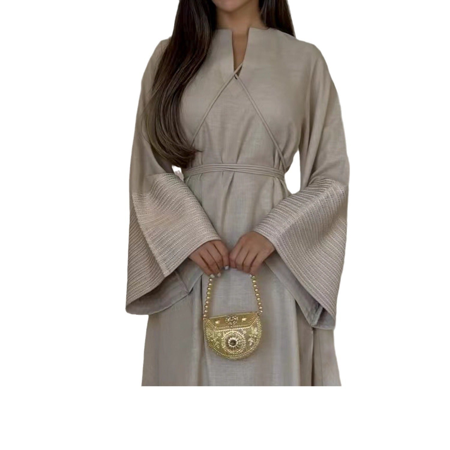 Elegant Modest V-Neck Embroidered Abaya Dress for Women - Perfect for Prayer, Special Occasions & Everyday Wear
