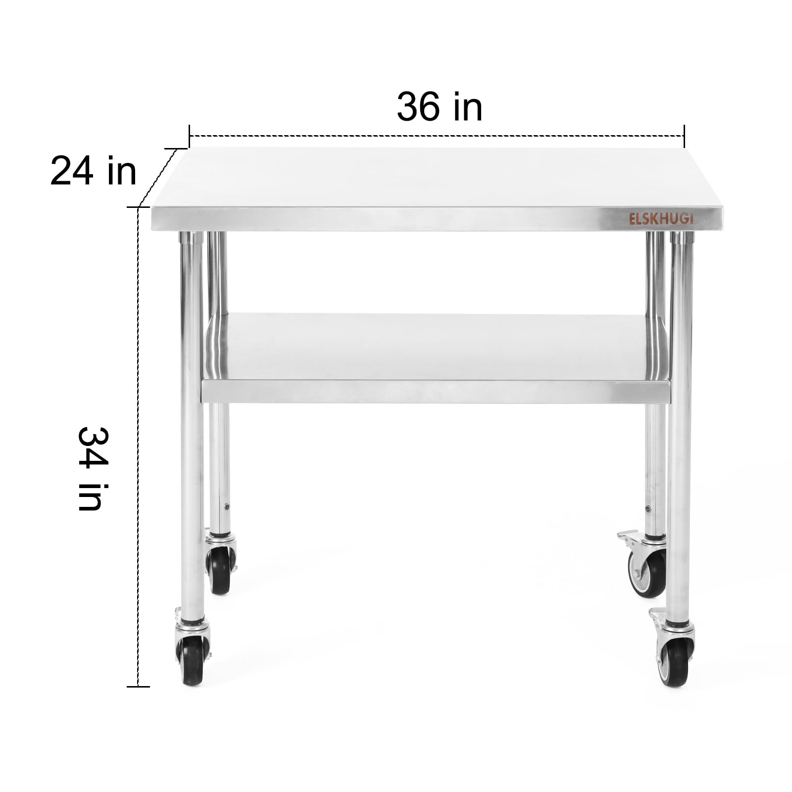 Heavy Duty Stainless Steel Work Table 36x24 Inches with Caster Wheels & Undershelf - Commercial Grade Metal Prep Table for Restaurant, Hotel & Home Kitchen - Perfect for Food Prep, Cooking & Workspaces