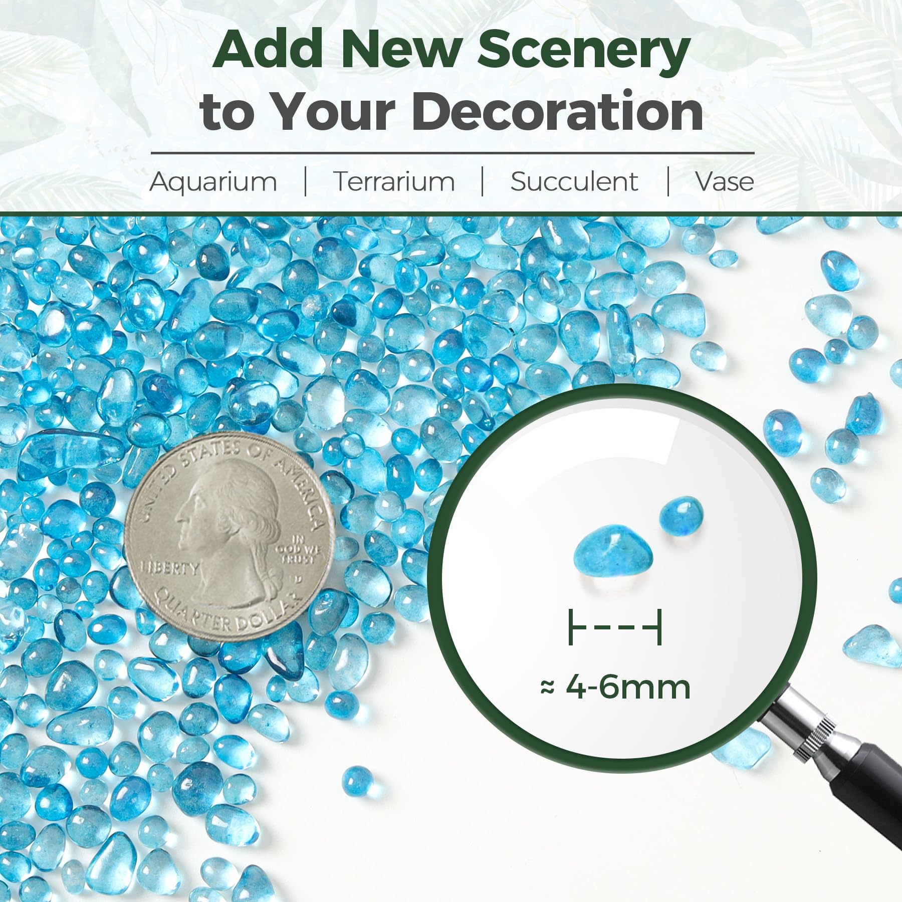 T4U 2 LB Blue Aquarium Gravel - Tumbled Small Rocks for Fish Tanks, Glass Beads for Vases & Terrariums, Decorative Pebbles for Succulent Plants | Perfect for Aquascaping, Home Decor, and DIY Craft Projects