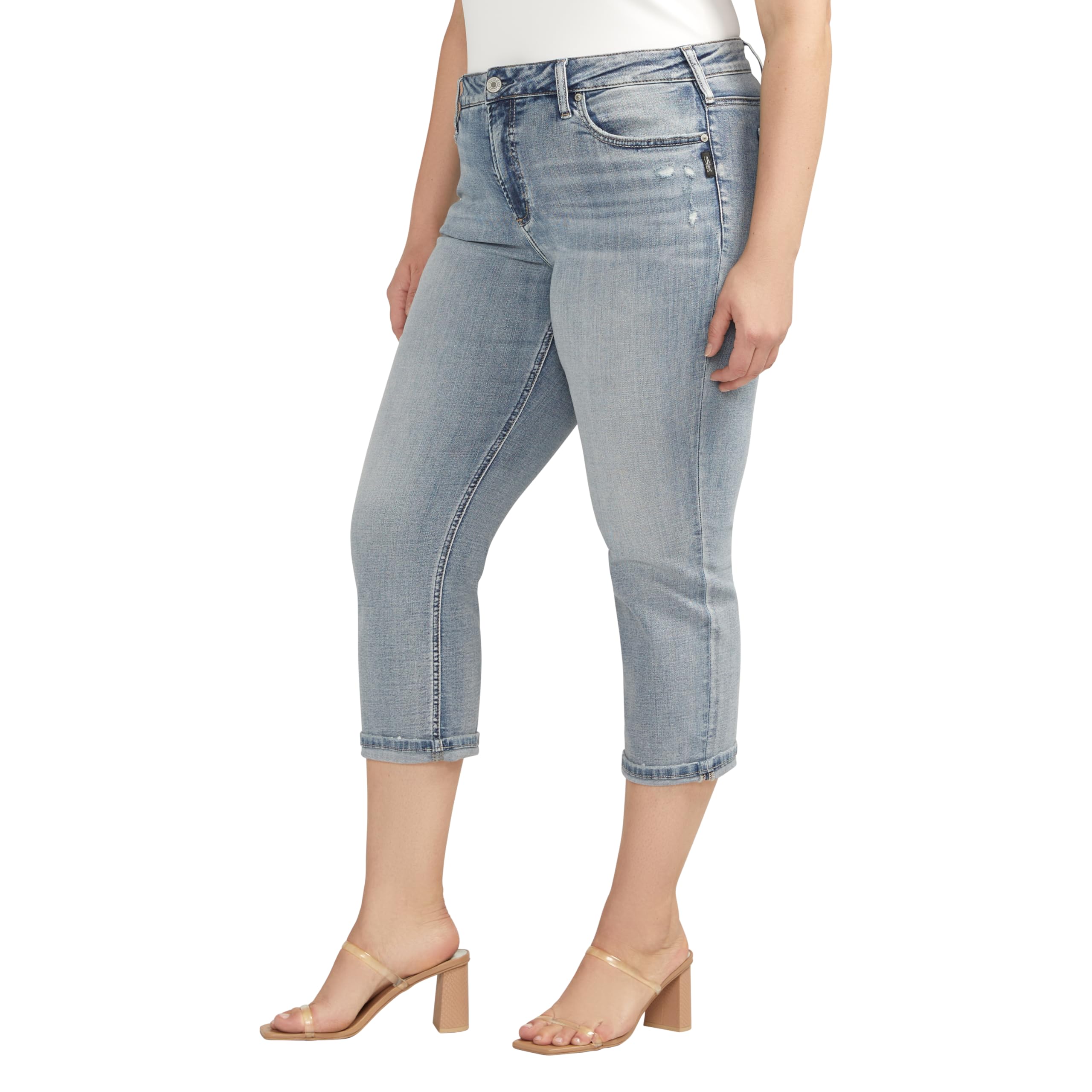 Silver Jeans Co. Women's Plus Size Suki Mid Rise Curvy Fit Capri Jeans - Comfortable Stretch Denim Pants for Casual Wear & Everyday Outfits