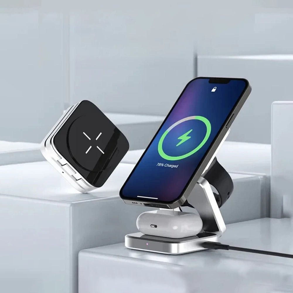 PowerFold Pro: 3-in-1 Foldable MagSafe Charging Stand for iPhone, Apple Watch & AirPods - Portable Wireless Charger for Home, Office & Travel
