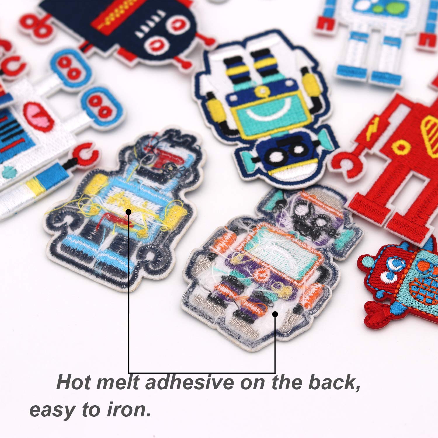 14pcs Cute Robot Iron-On Patches - Embroidered Applique DIY Sew On Patches for Jeans, Jackets, Kids Clothing, Bags, Backpacks & Caps - Fun Arts & Crafts Decor for School, Cosplay & DIY Projects (Robot Theme)