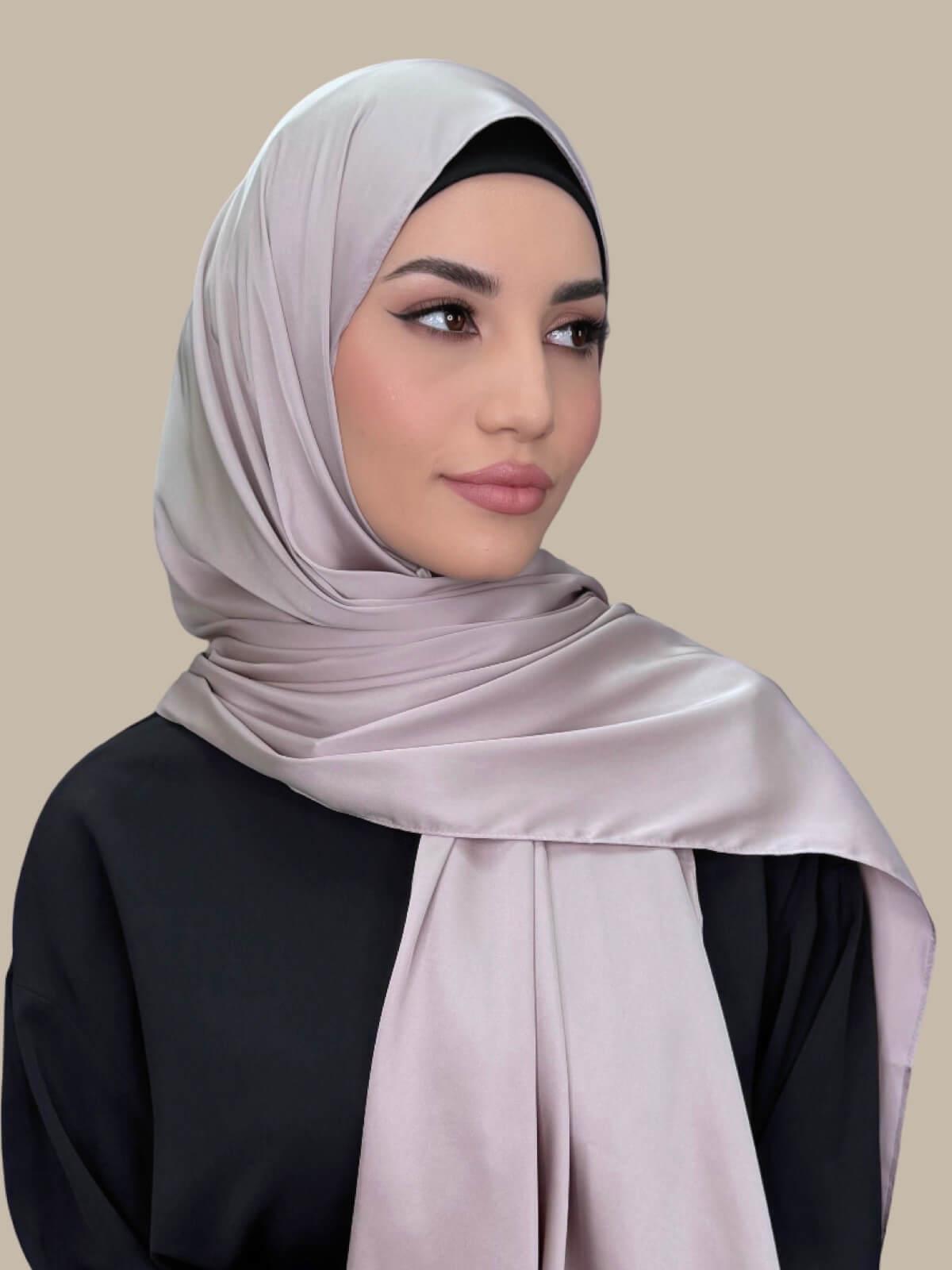 Premium Satin Hijab Scarf - Soft Muted Mink Color - Elegant Muslim Head Covering for Women - Perfect for Daily Wear, Prayer, and Special Occasions
