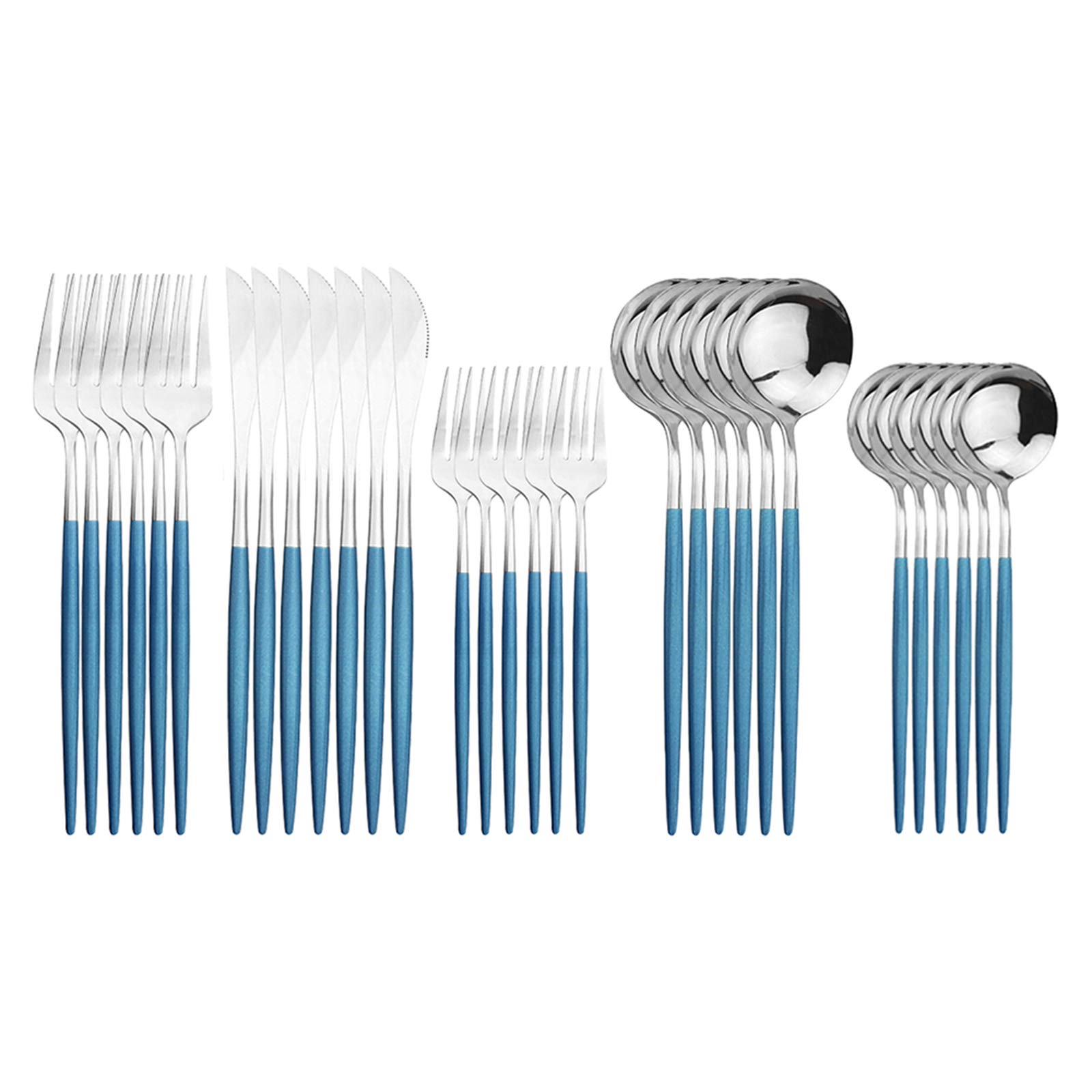 30-Piece Silverware Set for 6 - Stainless Steel Flatware Set with Spoons, Knives & Forks - Elegant Blue Tableware for Family Dinners, Parties & Daily Use - Durable Cutlery Set Perfect for Entertaining & Home Dining