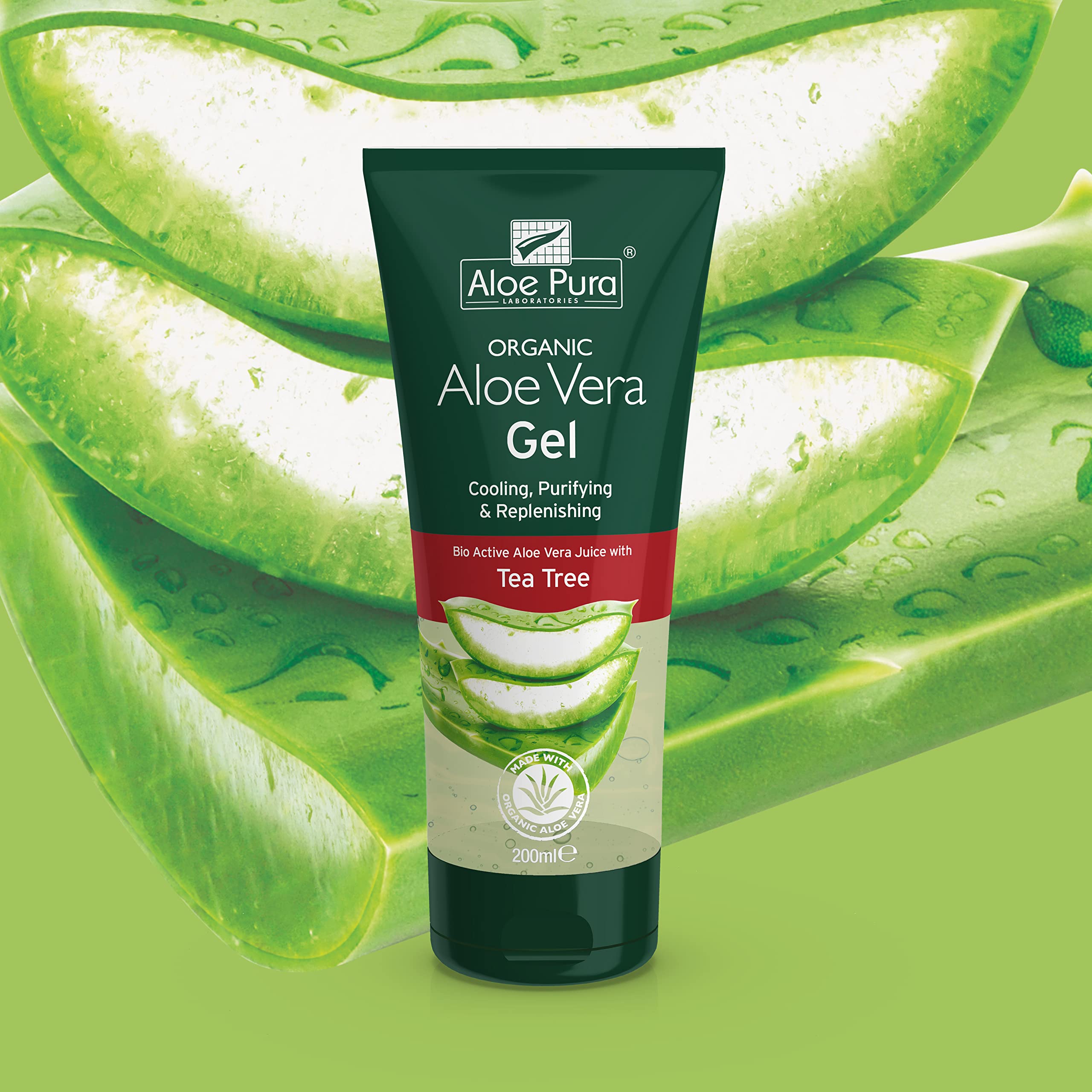 Optima Pure Aloe Vera & Tea Tree Oil Gel 200ml - Soothing Skin Care for Sunburn, Acne & Dry Skin Relief