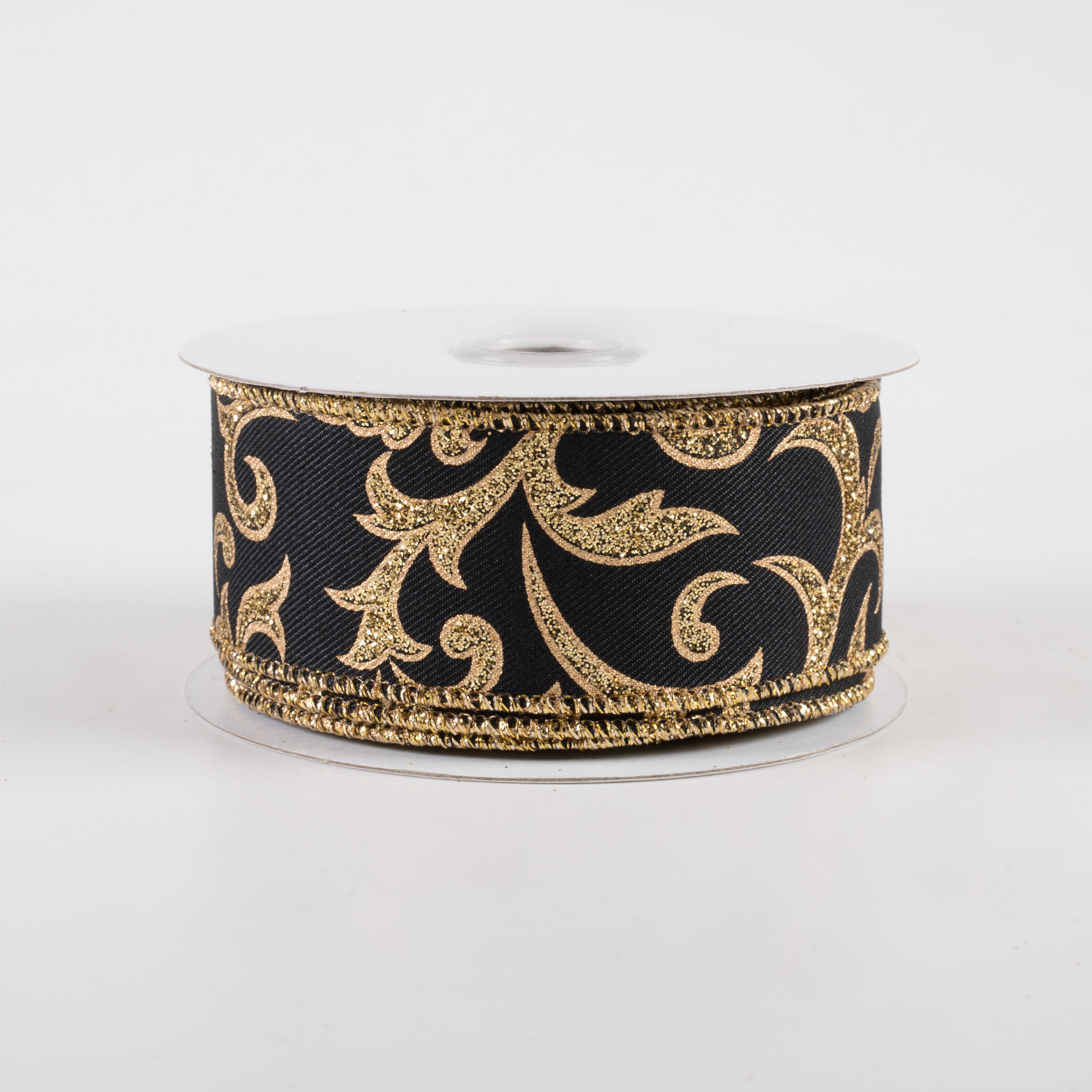 1.5 Inch Acanthus Leaf Ribbon - Elegant Black and Gold Decorative Trim (10 Yards) for Gift Wrapping, Wedding Decor, DIY Crafts and Home Decoration