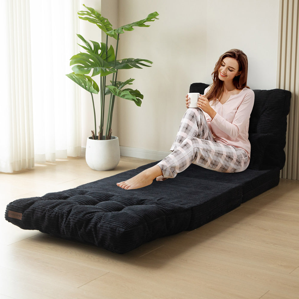MAXYOYO Tufted Foldable Bean Bag Sofa Bed with Pillows - Black Floor Couch for Living Room, Bedroom & Dorm | Comfortable Lounge Chair for Relaxing, Reading & Gaming