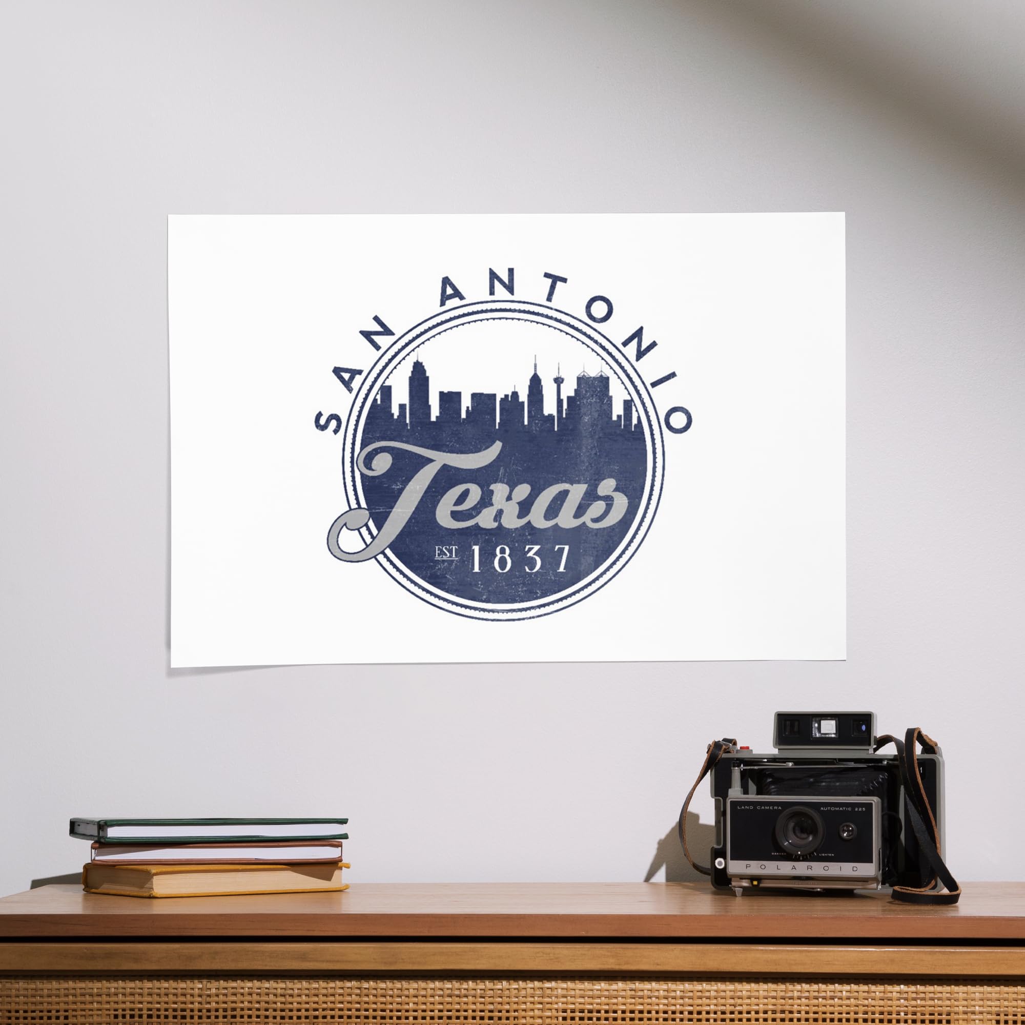 Lantern Press 16x24 Inch Giclee Art Print - San Antonio Texas Skyline Seal in Blue - Premium Wall Decor for Living Room, Office & Bedroom