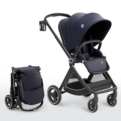 ELITTLE EMU Reversible Baby Stroller - Full-Size Toddler Stroller with Full Recline Cockpit, Compact Design for 0-36 Months Newborns | All-Terrain Stroller for City Walks, Outdoor Adventures & Travel | Dark Blue