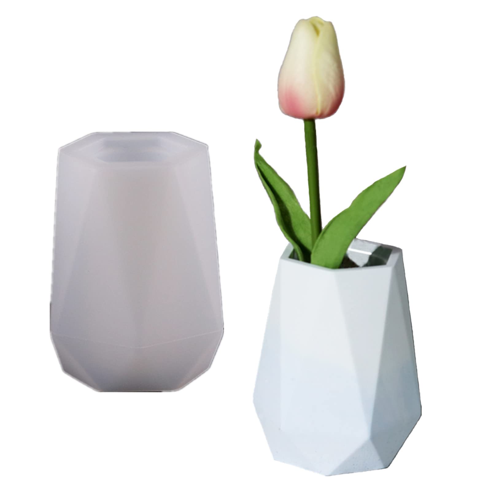 Hexagon Diamond Vase Silicone Mold - Concrete Flower Pot & Pen Holder Mould for Succulent Plants, Cement Clay Crafts - DIY Home Decor for Wedding Centerpieces, Office Desk & Garden Decorations