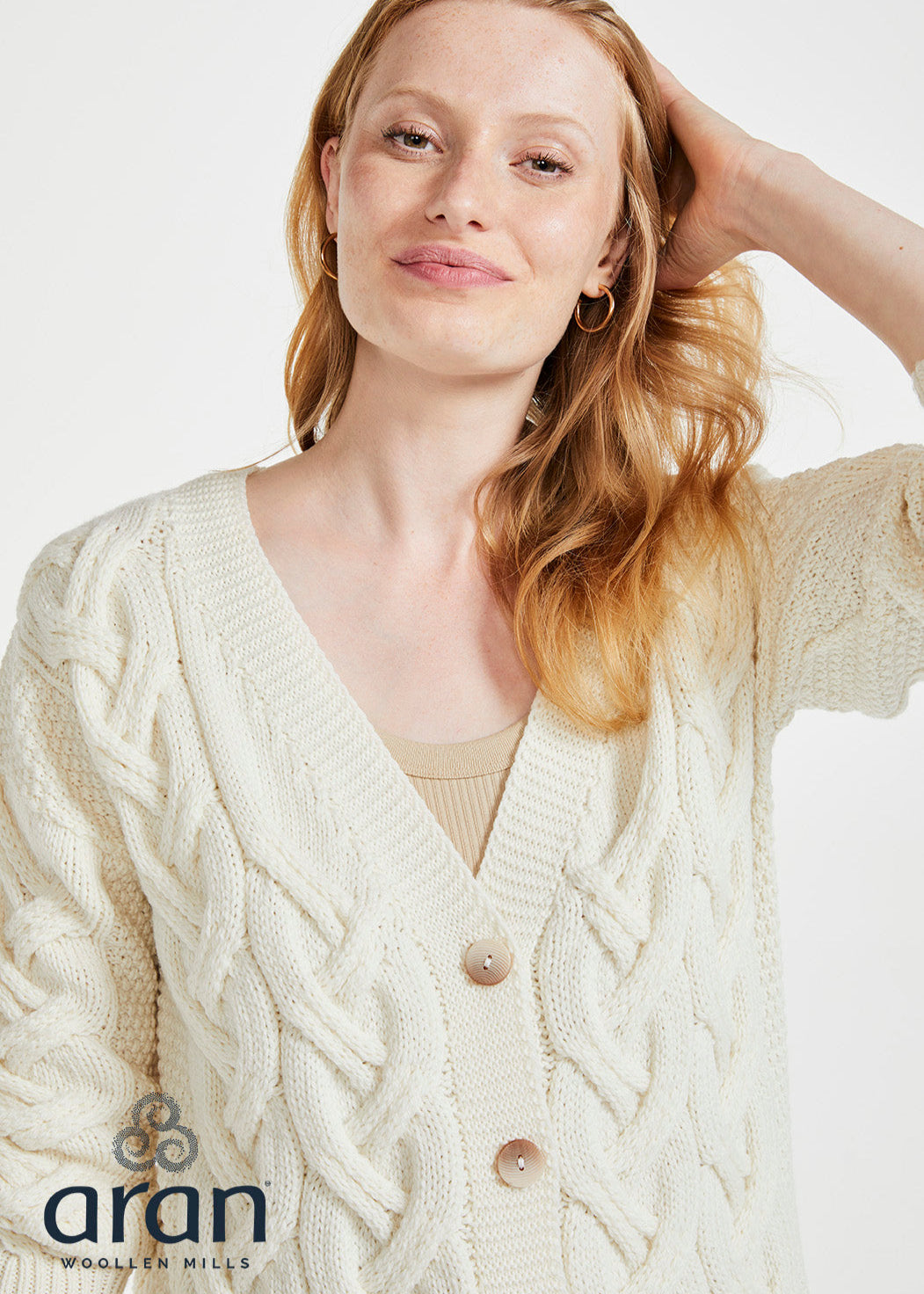 Women's Aran Cardigan Sweater - Soft Wool Knit Cardigan for Ladies | Cozy Winter Wear, Casual Outfit, Office & Home Comfort
