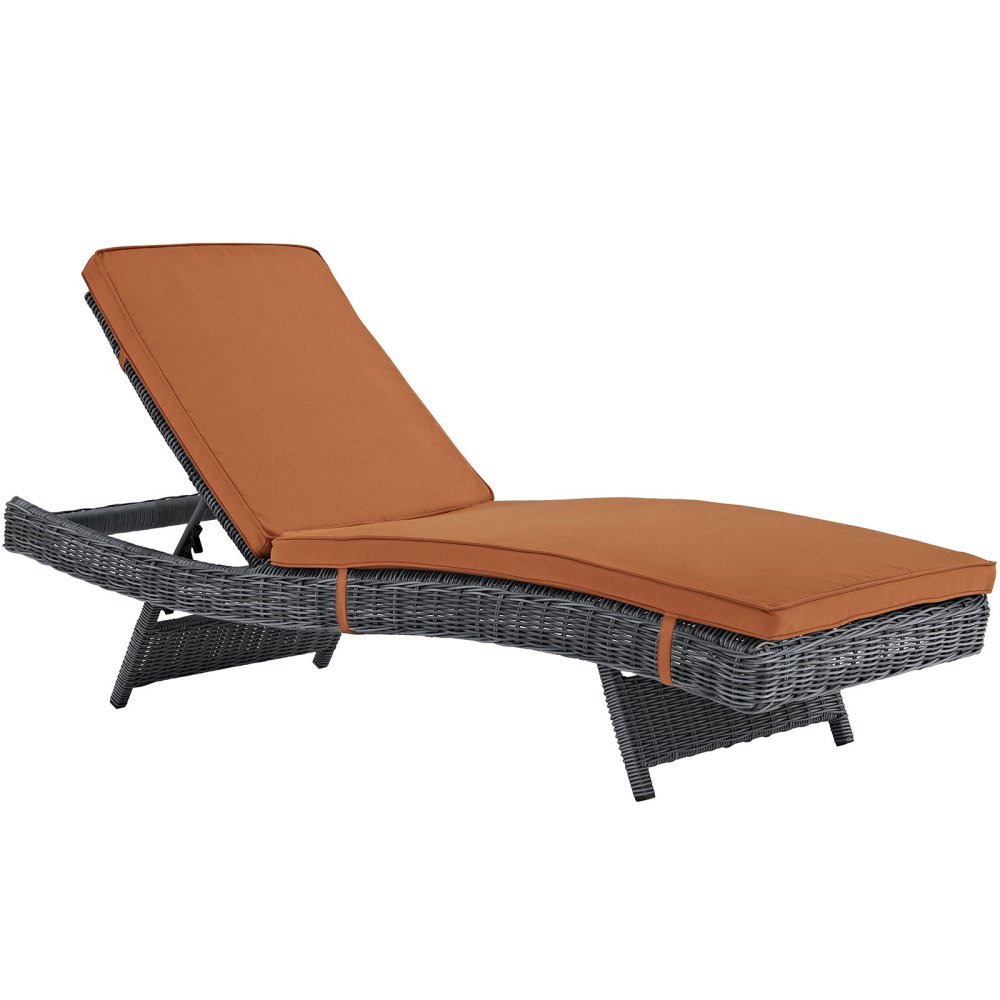 Modway Summon Wicker Rattan Chaise Lounge Chair - Outdoor Patio Furniture with Sunbrella® Fabric in Canvas Tuscan - Perfect for Poolside, Garden & Backyard Relaxation