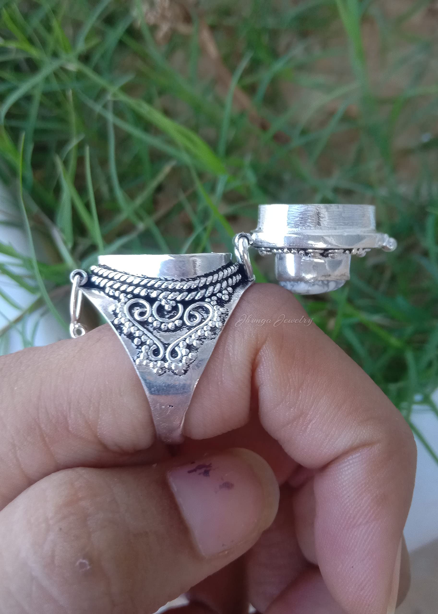 White Howlite Poison Ring - Handmade 925 Sterling Silver Secret Box Ring with Openable Compartment | Perfect for Medicine, Pills, and Hidden Storage | Unique Gothic Jewelry for Women and Men