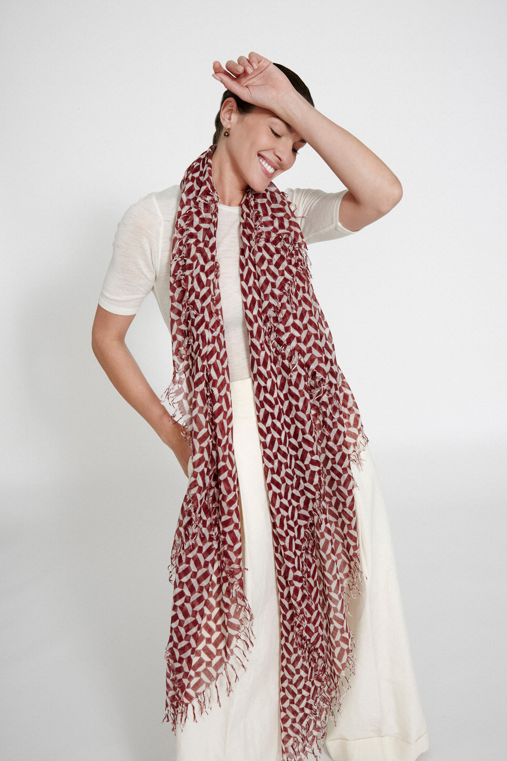 Luxury Cashmere Silk Scarf - Soft Warm Winter Shawl Wrap for Women - Harissa Tile Pattern - Perfect for Gifts, Travel & Formal Occasions