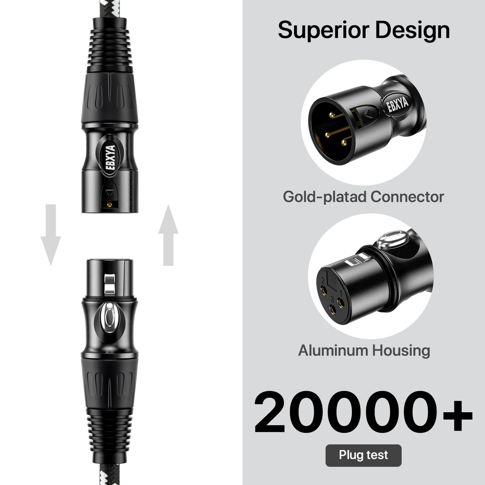 EBXYA 25ft XLR Cable 6-Pack - Gold Plated 3-Pin XLR Male to Female Microphone Cable - Professional Balanced Audio Cable for Mixers, Amplifiers, Recording Studios - Perfect for Live Performances & Home Studios
