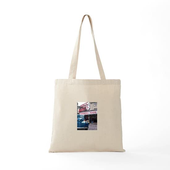 Pike Place Market Tote Bag - Natural Canvas Reusable Shopping Bag for Groceries, Beach & Farmers Market | Eco-Friendly Cotton Tote with Sturdy Handles