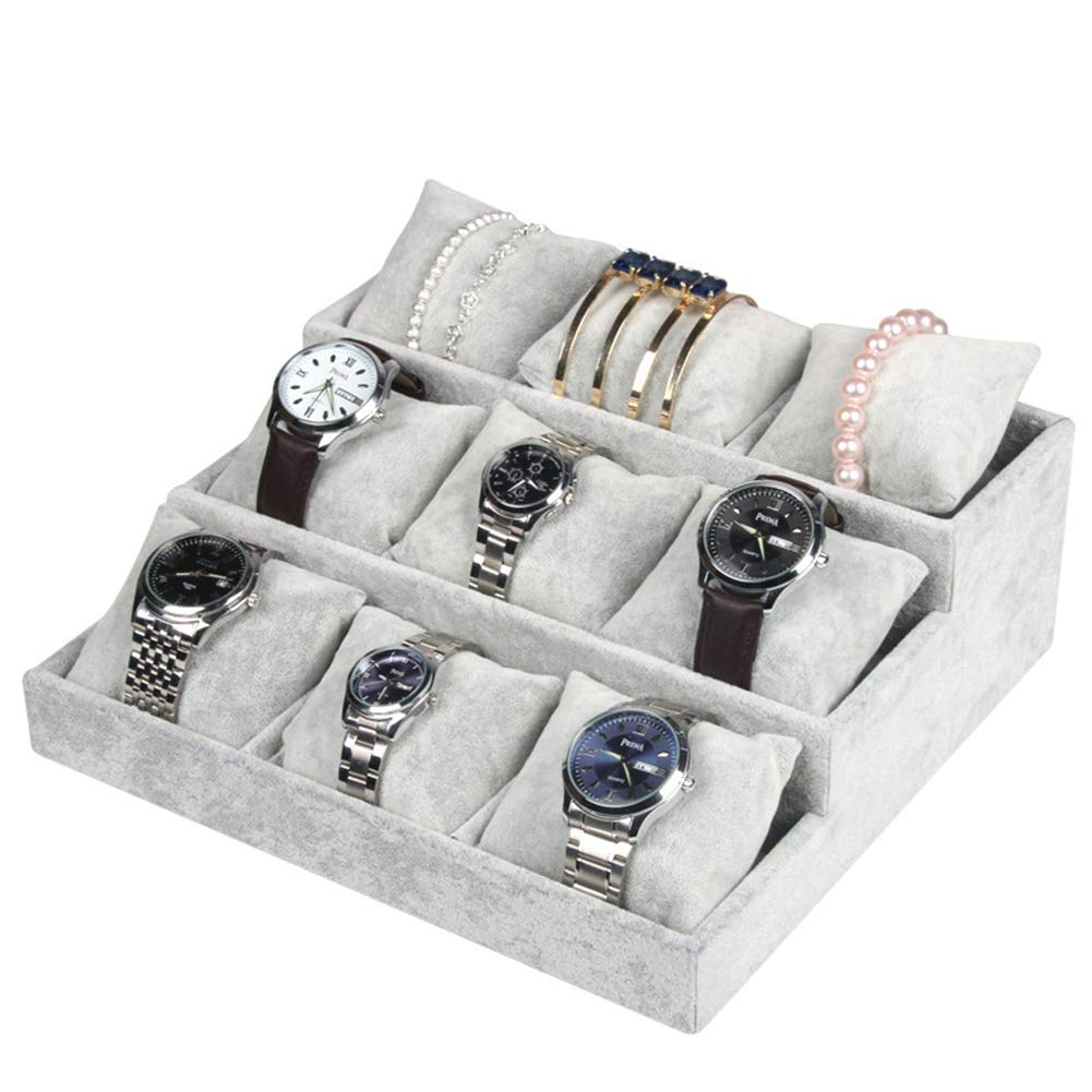 Premium 3-Layer Watch Display Case & Bracelet Organizer - Velvet Watch Holder Tray with Watch Pillows for Men & Women | Luxury Jewelry Storage, Travel Watch Box, Dresser Top Organizer