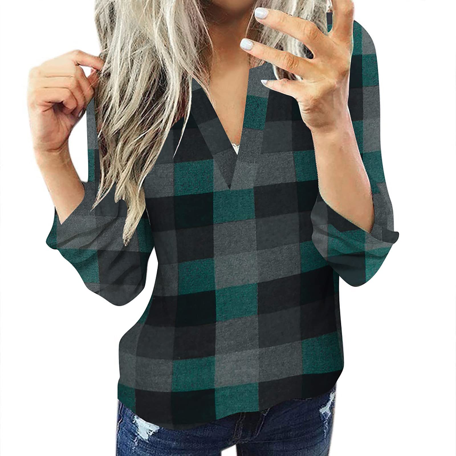 Eoailr Women's Star Print Long Sleeve Blouse - Casual V-Neck Tunic Top for Work & Weekend | Stylish Sweatshirt Tee for Office, Date Night & Everyday Wear