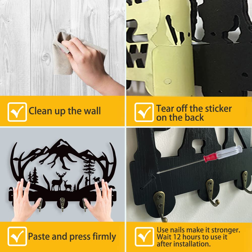 3D Deer Key Hooks Holder - Animal Theme Wall Mounted Organizer Rack for Keys, Hats & Coats | Entryway, Front Door, Kitchen & Bedroom Decor | Unique Housewarming & Birthday Gift Idea for Home Organization