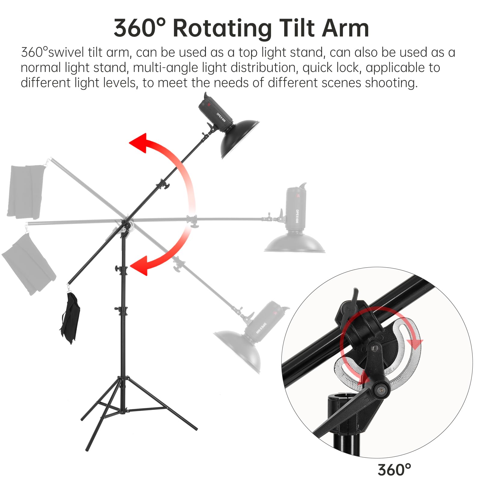 JINBEI 16.4FT/500cm Heavy Duty Boom Arm Stand with Sandbag - 22LBS Load Capacity, 360° Rotatable Adjustable Aluminum Holding Arm for Studio Photography & Video Lighting (Perfect for Product Shoots, YouTube Videos & Professional Studio Setups)